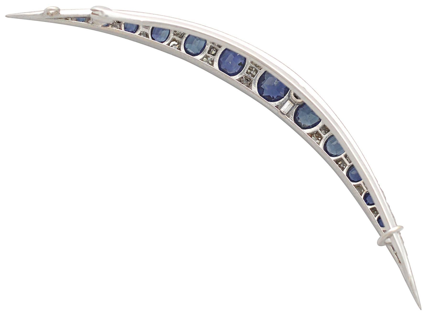 Antique Sapphire  Diamond Crescent Brooch 2