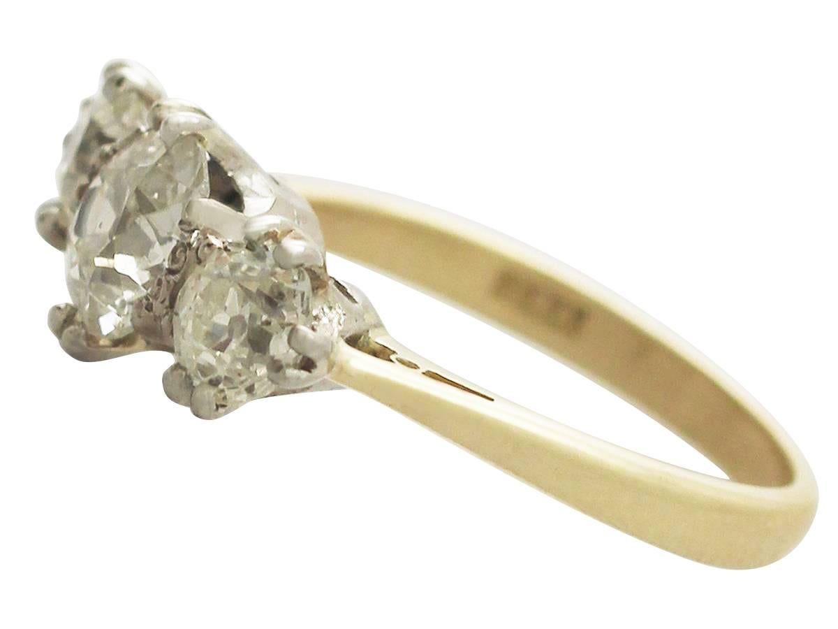 1.83Ct Diamond and 18k Yellow Gold Trilogy Ring - Antique and Vintage In Excellent Condition In Jesmond, Newcastle Upon Tyne