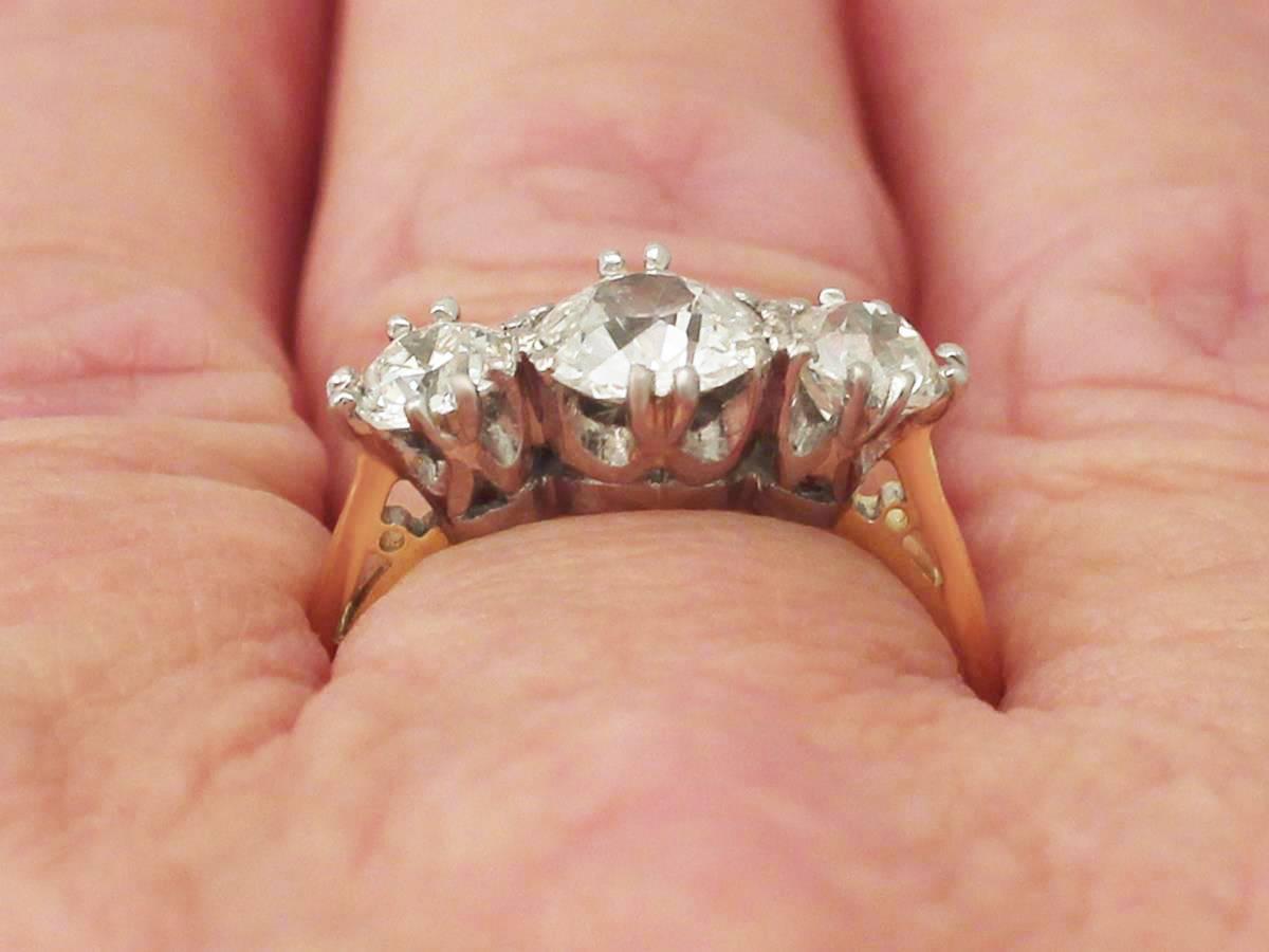 1.83Ct Diamond and 18k Yellow Gold Trilogy Ring - Antique and Vintage 4