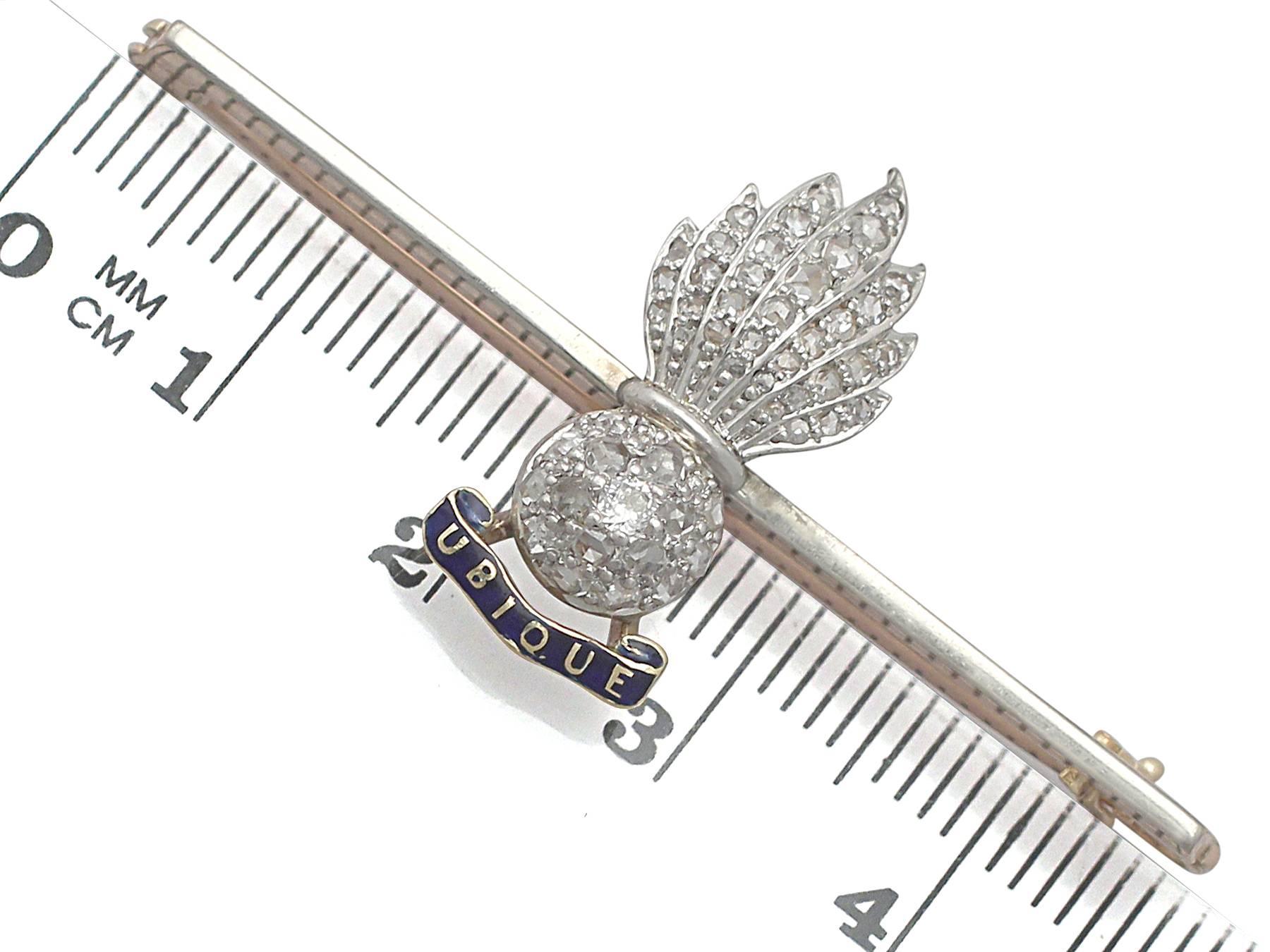 Women's or Men's 0.36Ct Diamond, Yellow Gold Royal Artillery Sweetheart Brooch - Vintage
