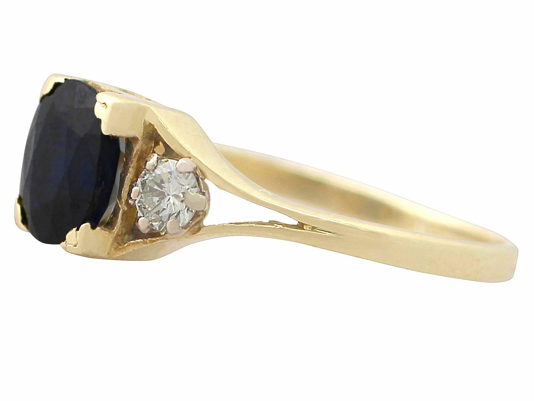 Women's 1950s 2.10 ct Sapphire and 0.24 ct Diamond, 18k Yellow Gold Dress Ring