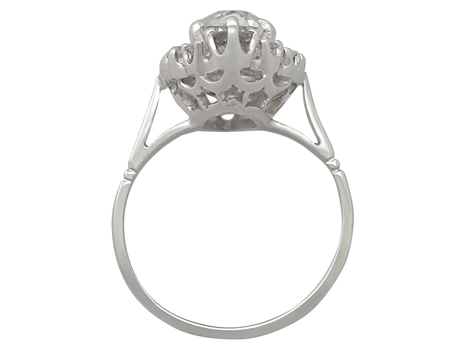 1910s 1.49 Carat Diamond and White Gold Cocktail Ring 2