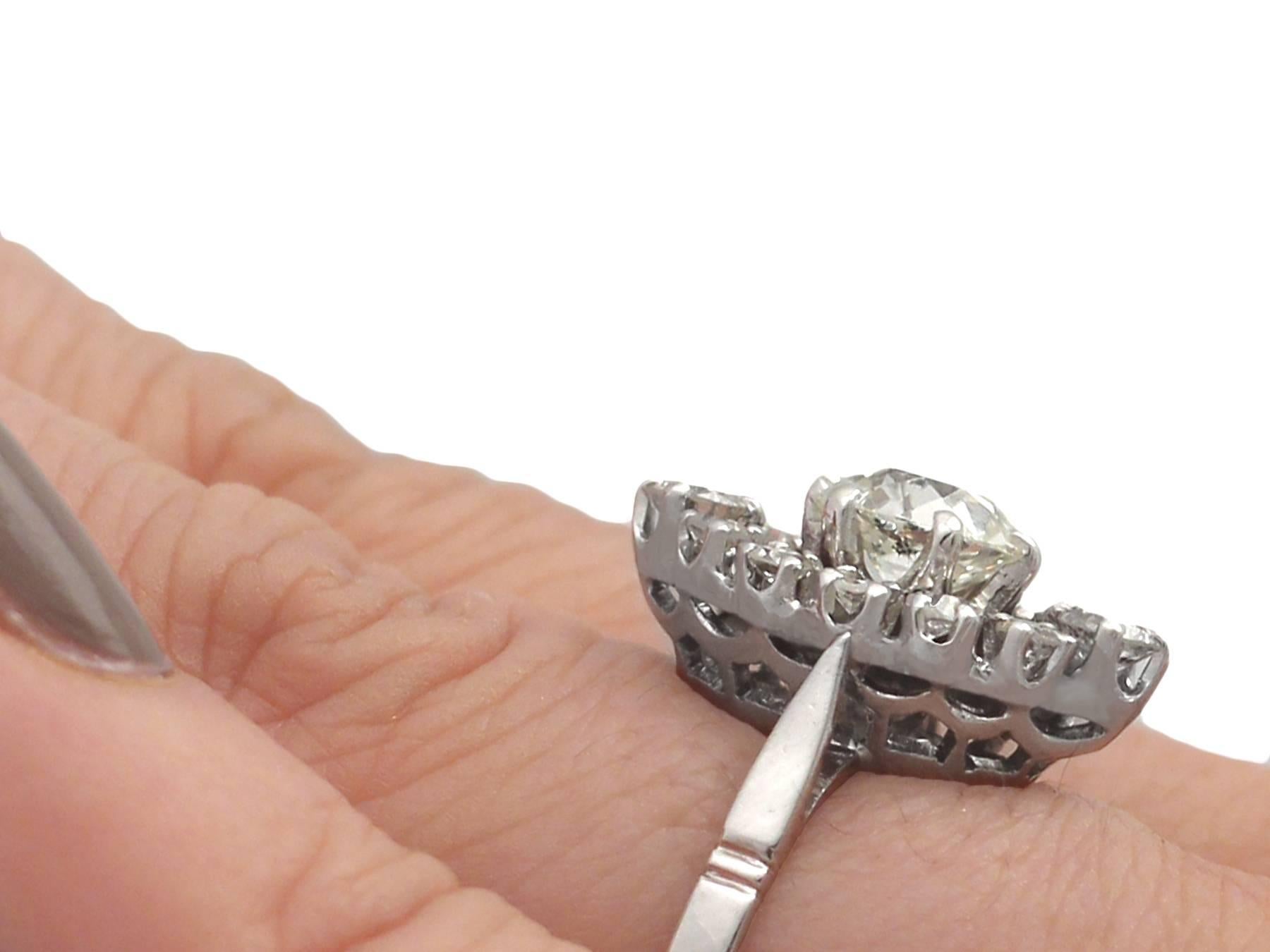 1910s 1.49 Carat Diamond and White Gold Cocktail Ring 4