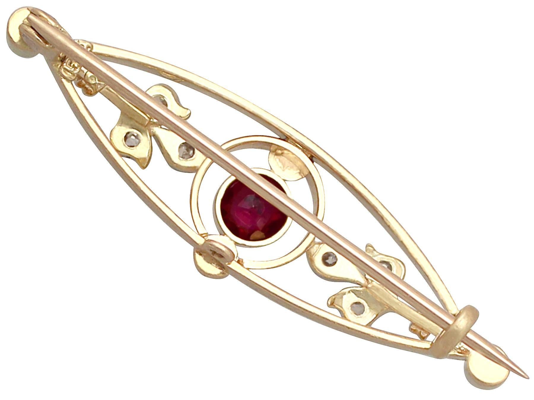 Pearl, 0.34 ct Ruby and 0.18 ct Diamond and 9k Yellow Gold Brooch 1