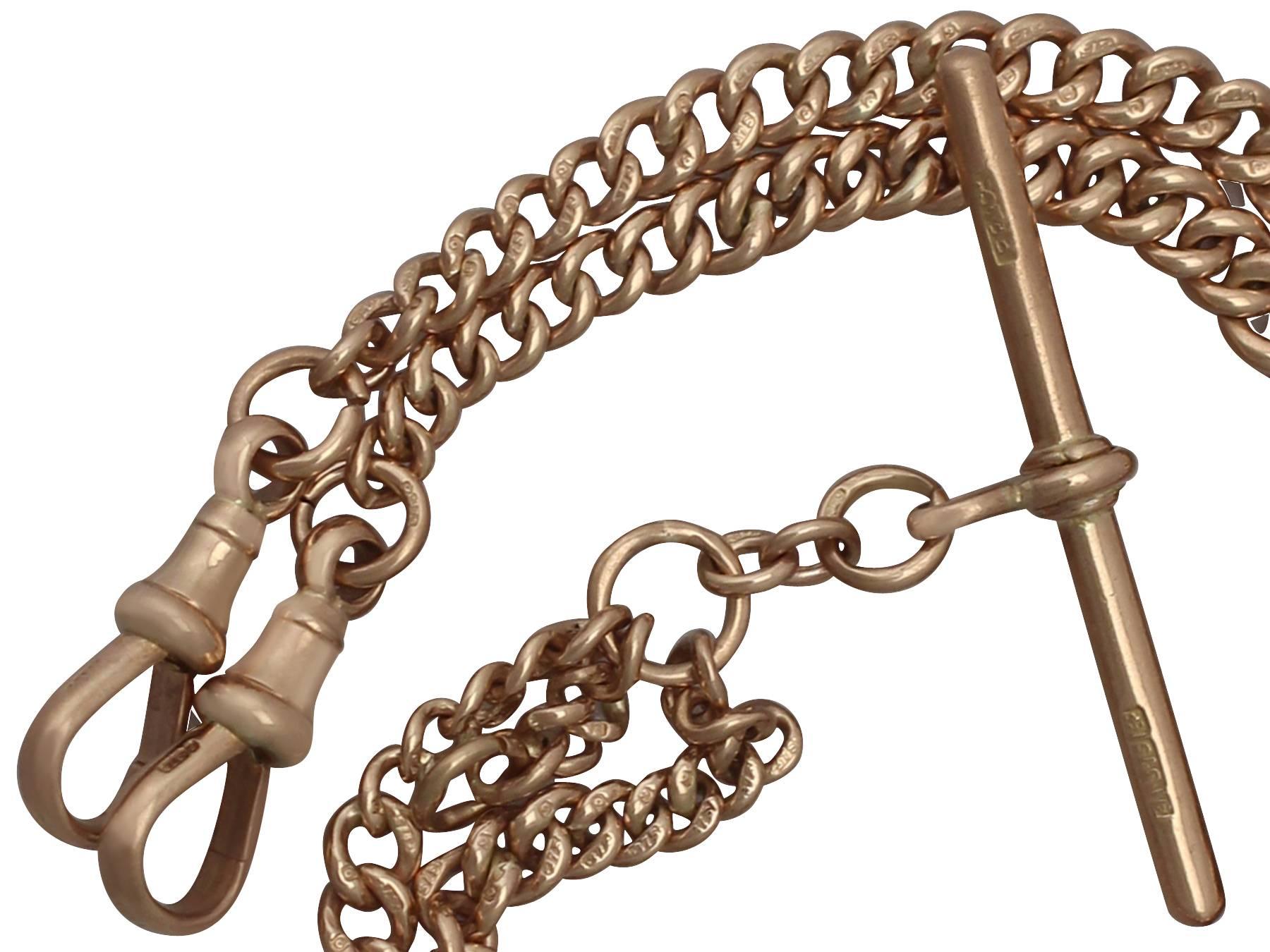 A fine and impressive antique 9k yellow gold double Albert watch chain; part of our antique jewellery and estate jewelry collections

This fine and impressive antique watch chain has been crafted in 9k yellow gold.

The rounded curb links that
