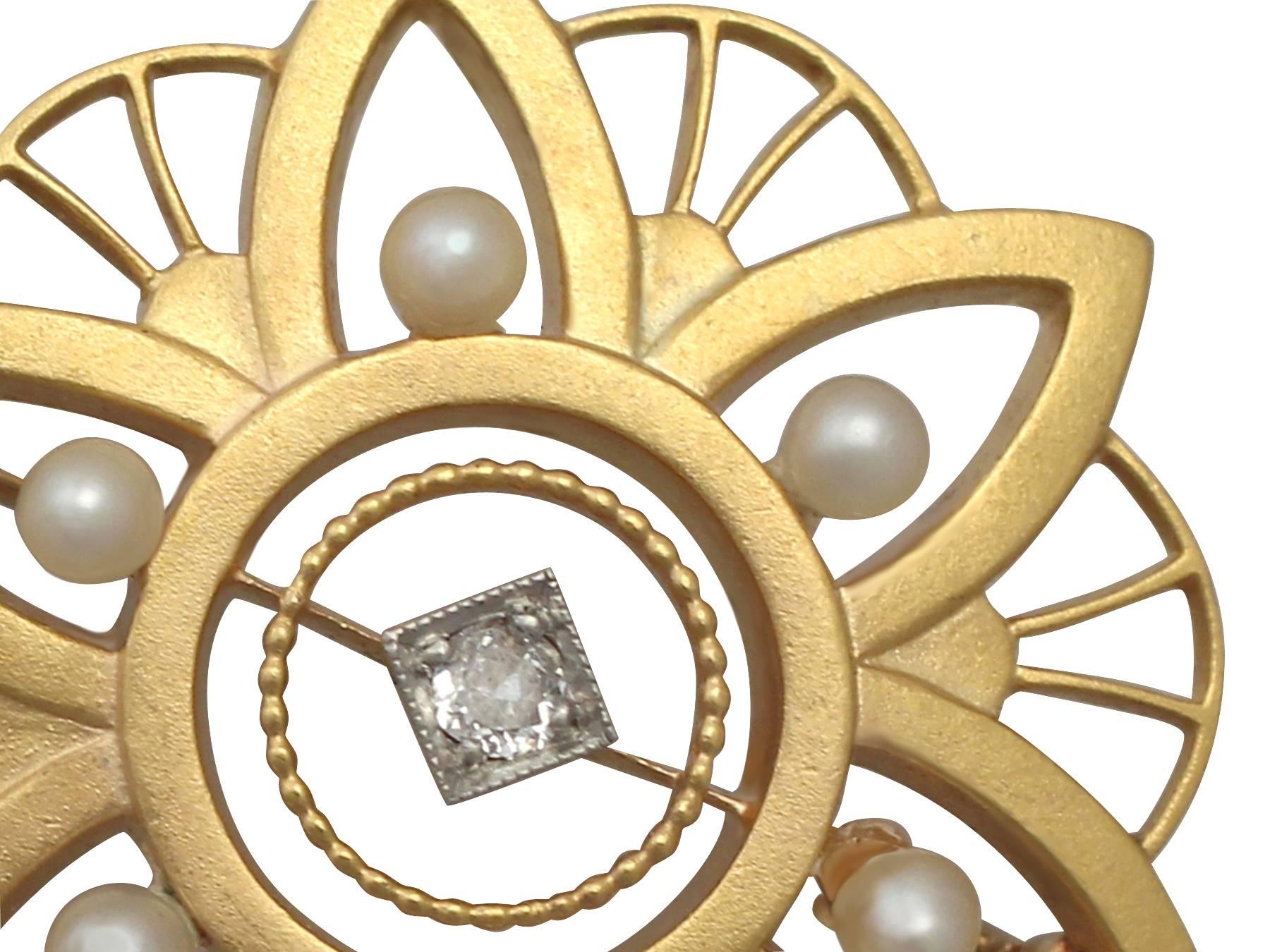 1890s Seed Pearl and Diamond, 14k Yellow Gold Brooch 3