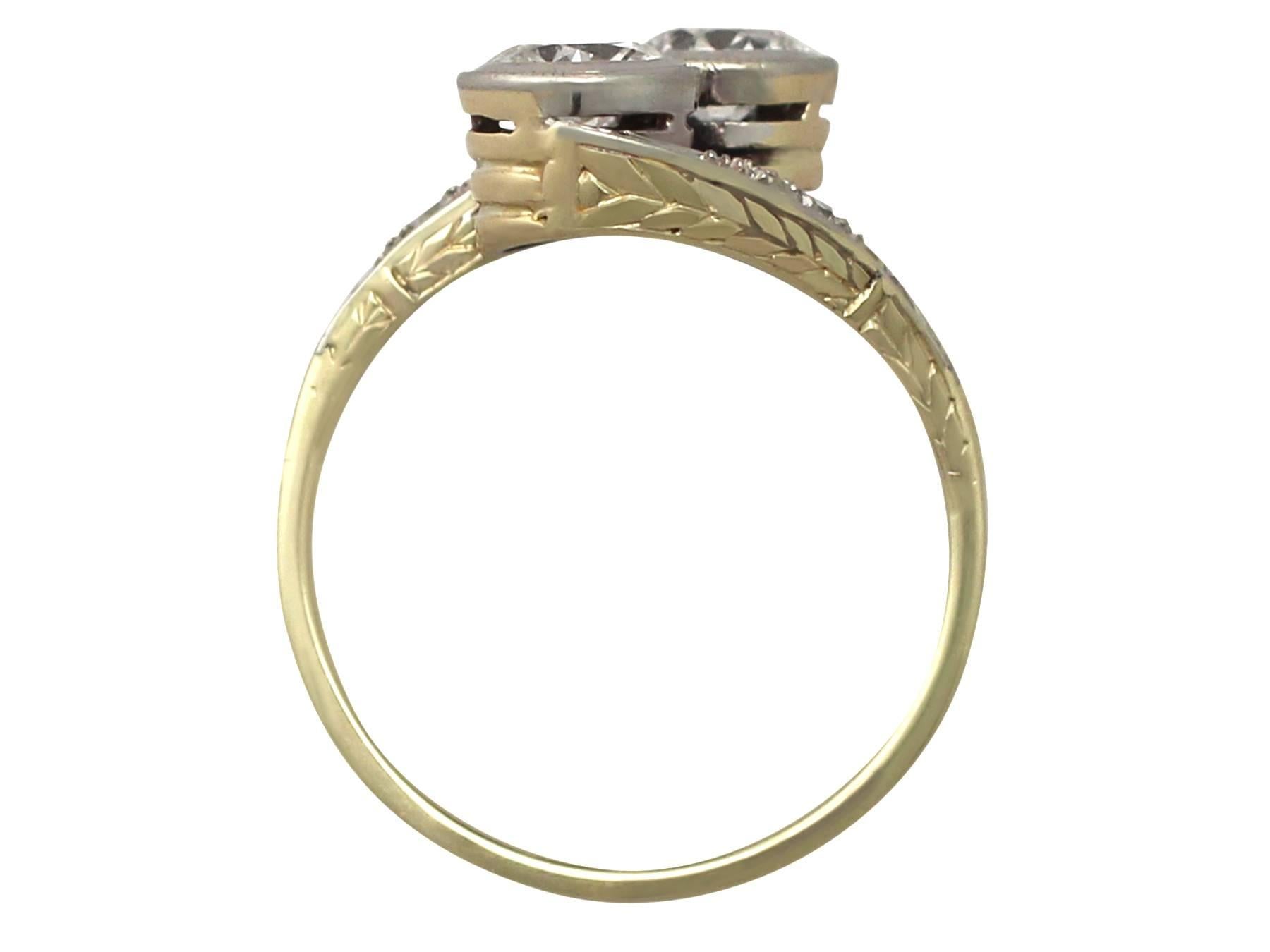 1.15Ct Diamond, 14k Yellow Gold Twist Ring - Antique Circa 1930 1
