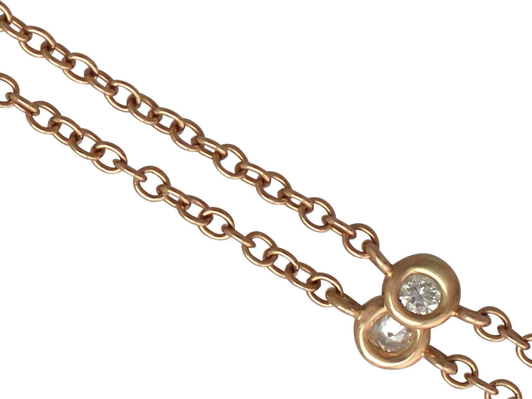 Women's 0.12Ct Diamond and 18k Rose Gold Necklace - Vintage Italian Circa 1980