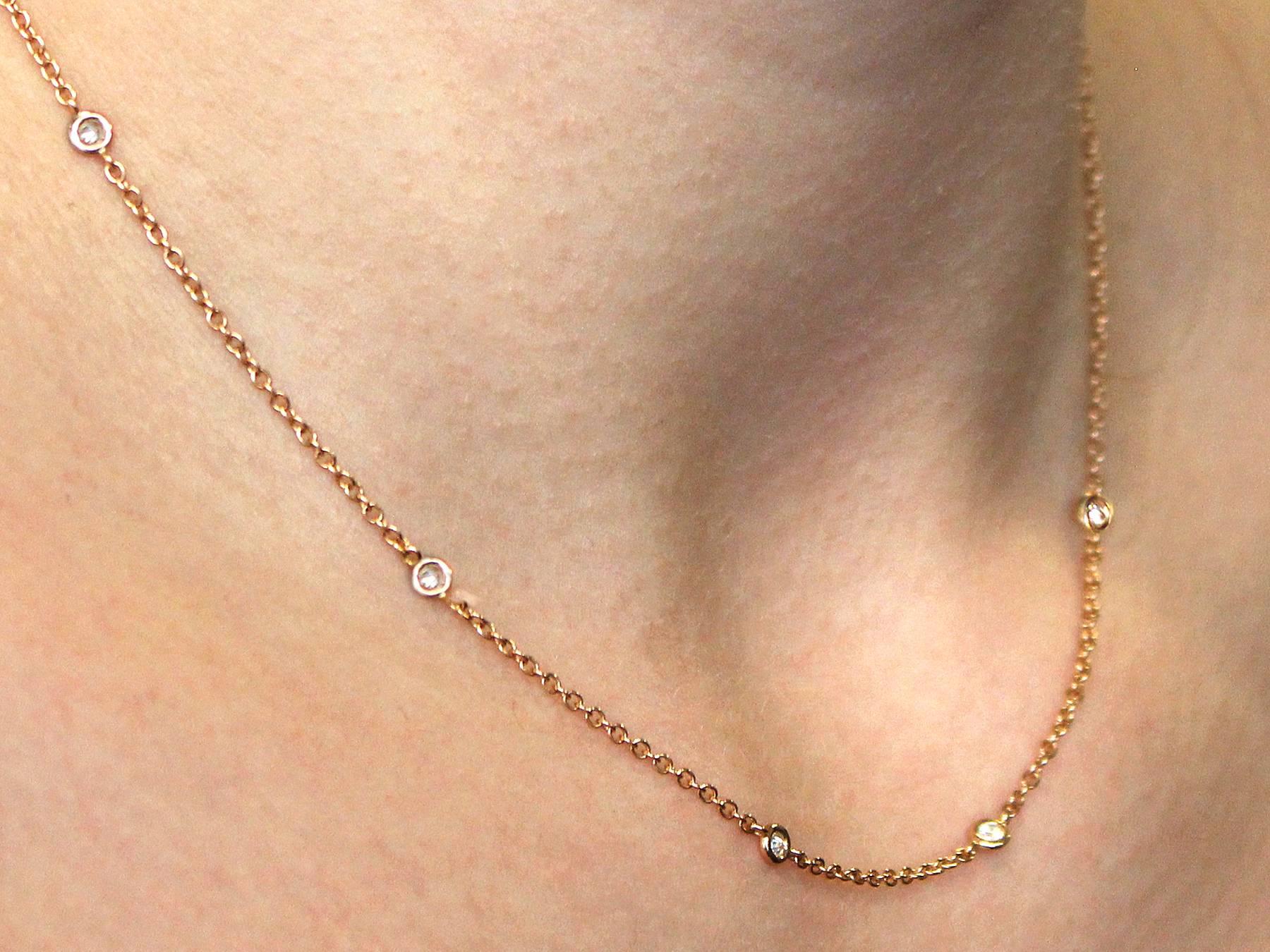 0.12Ct Diamond and 18k Rose Gold Necklace - Vintage Italian Circa 1980 5