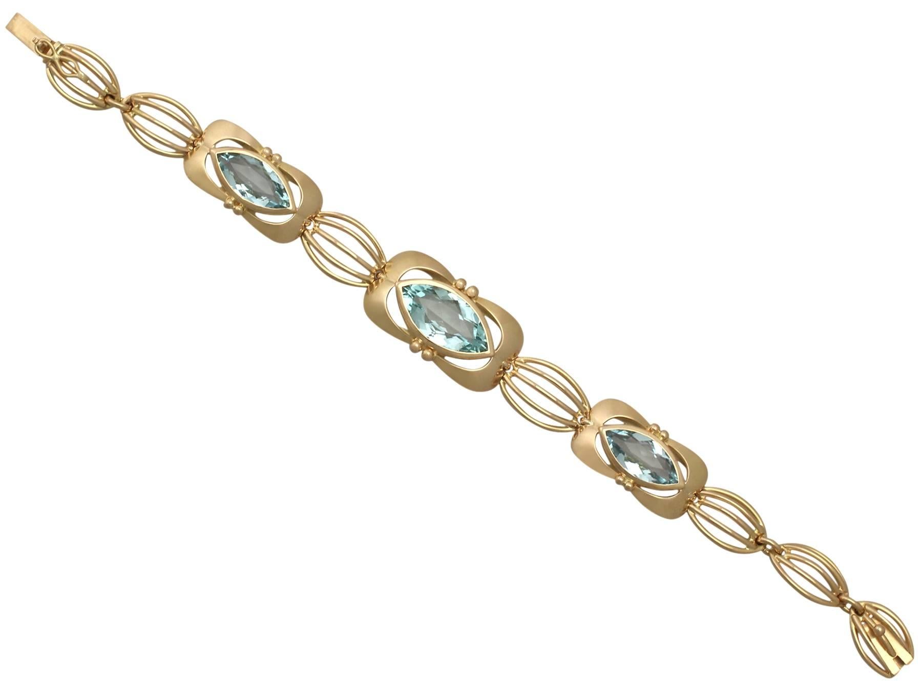 Women's 9.18Ct Aquamarine and 18k Yellow Gold Bracelet - Art Deco Style - Vintage