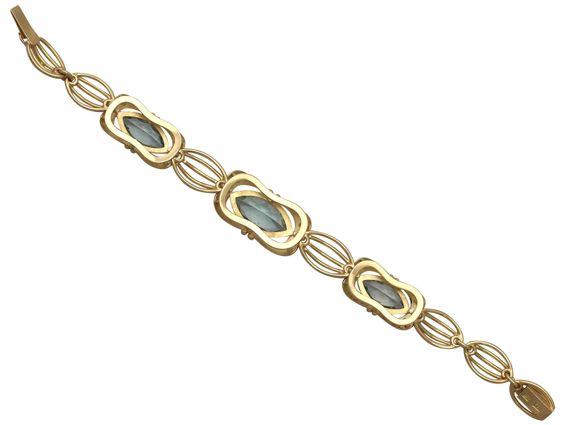 9.18Ct Aquamarine and 18k Yellow Gold Bracelet - Art Deco Style - Vintage 1