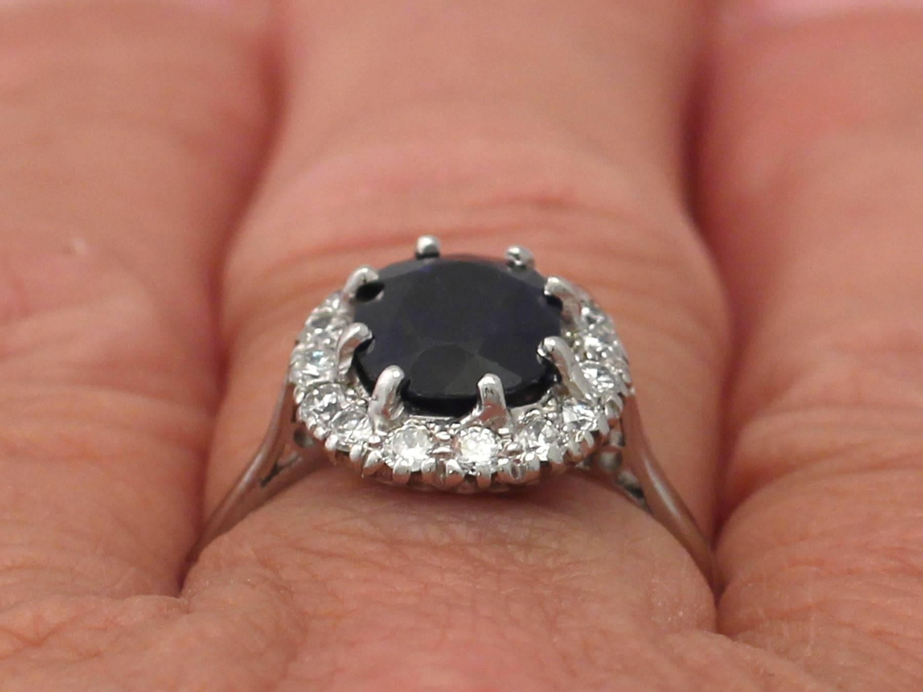 1950s 3.63 Carat Sapphire and Diamond Platinum Cluster Ring 3