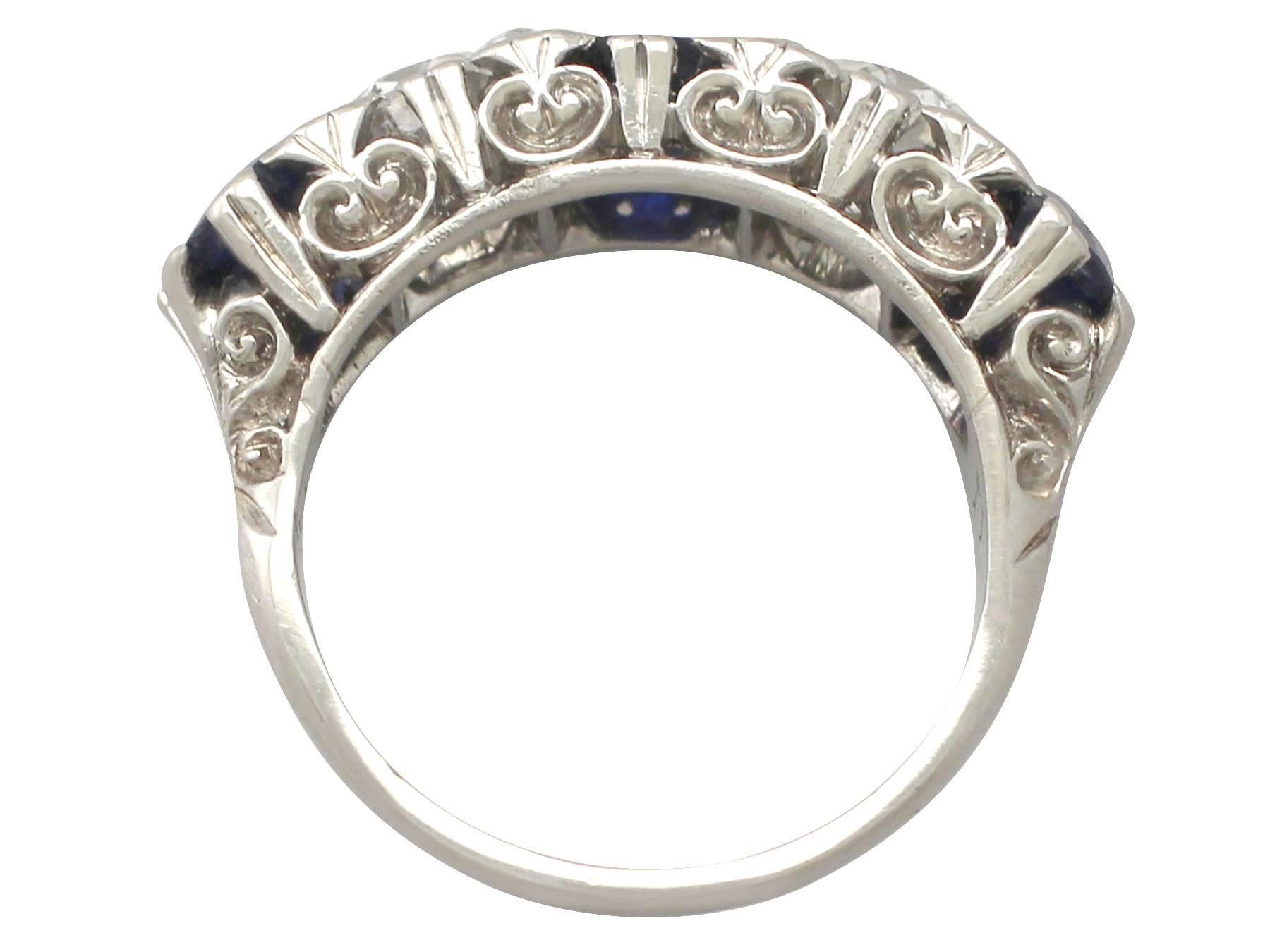2.15Ct Sapphire & 1.94Ct Diamond, Platinum Five Stone Ring - Vintage Circa 1940 1