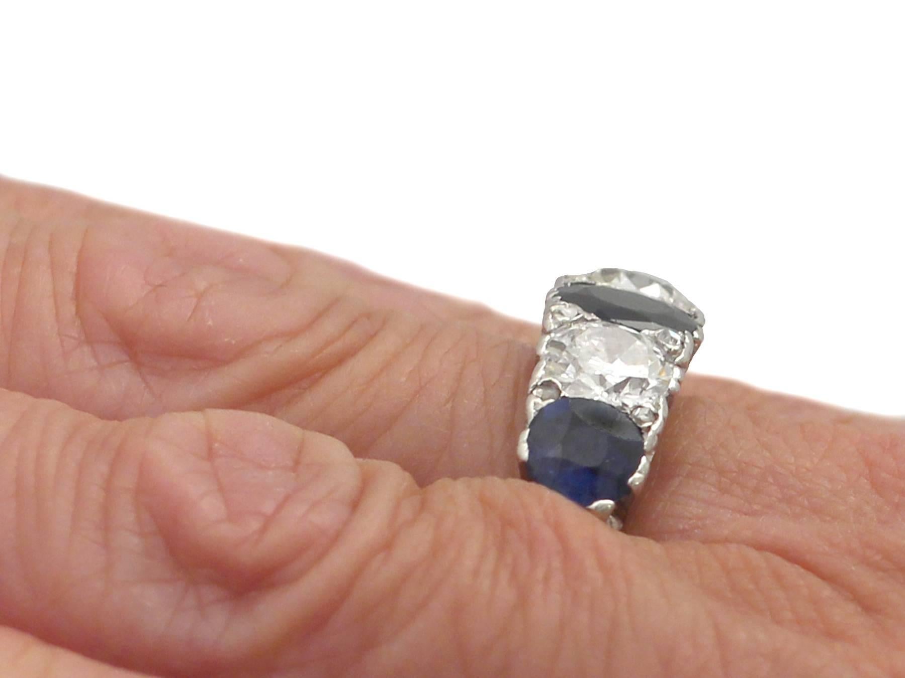 2.15Ct Sapphire & 1.94Ct Diamond, Platinum Five Stone Ring - Vintage Circa 1940 4