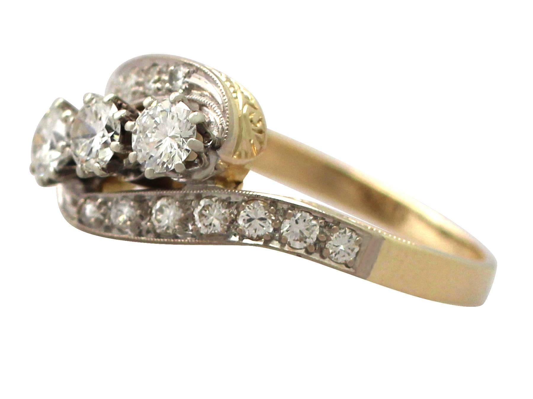 Round Cut 1930s 1.25 Carat Diamond & Yellow Gold Trilogy Twist Ring