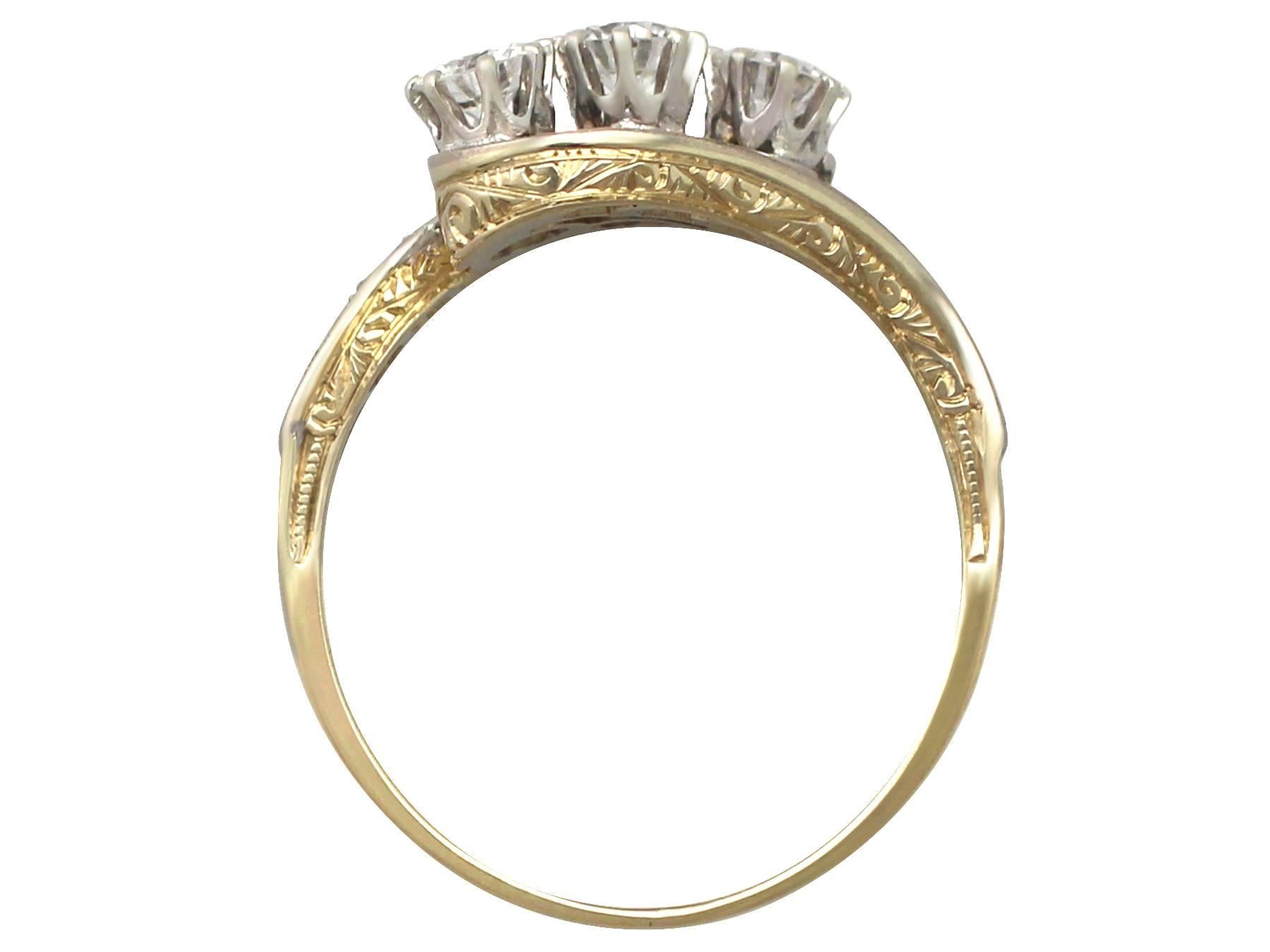 1930s 1.25 Carat Diamond & Yellow Gold Trilogy Twist Ring In Excellent Condition In Jesmond, Newcastle Upon Tyne
