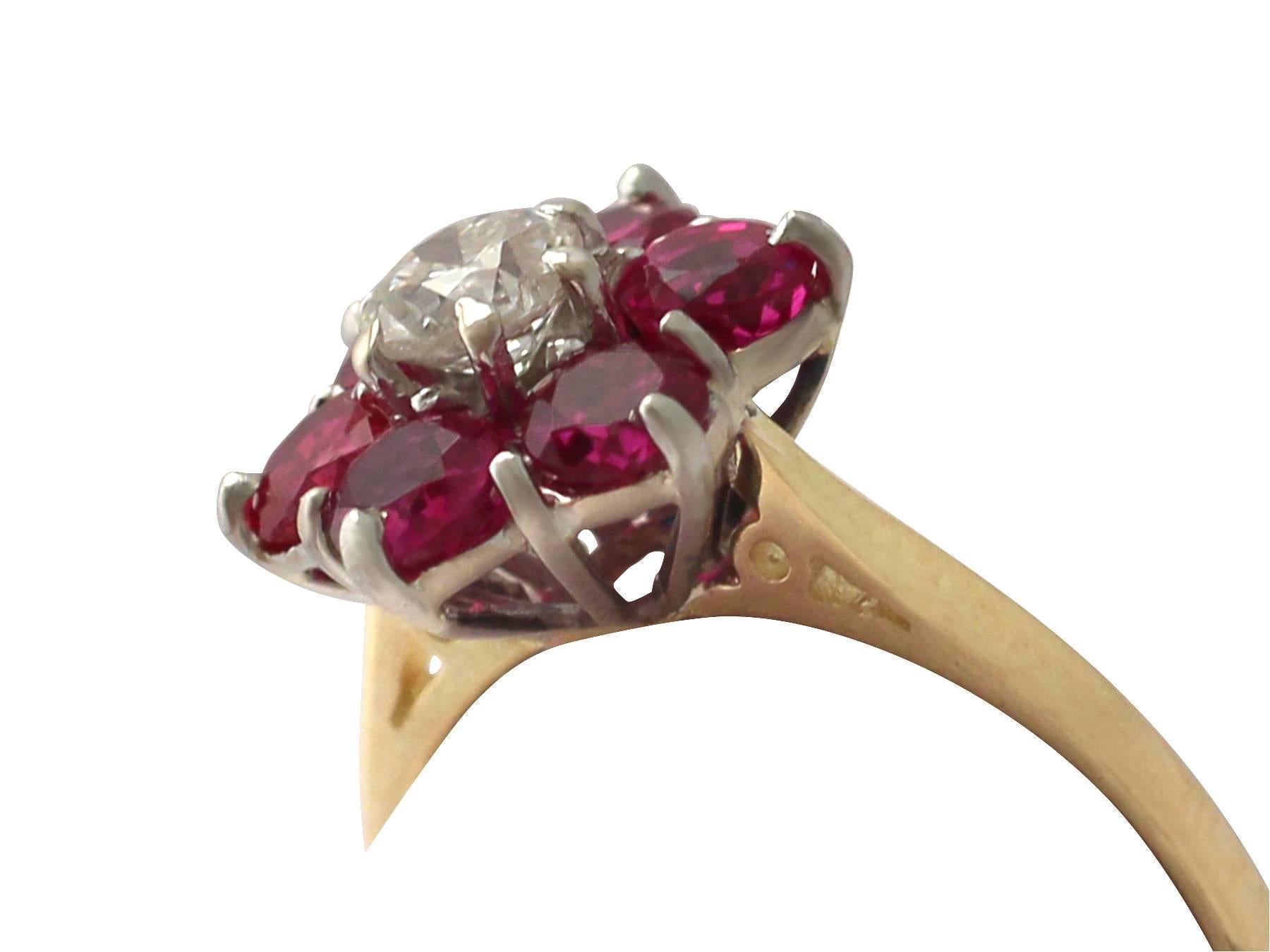 1.45Ct Ruby & 0.41Ct Diamond, 18k Yellow Gold Dress Ring - Antique & Vintage In Excellent Condition In Jesmond, Newcastle Upon Tyne