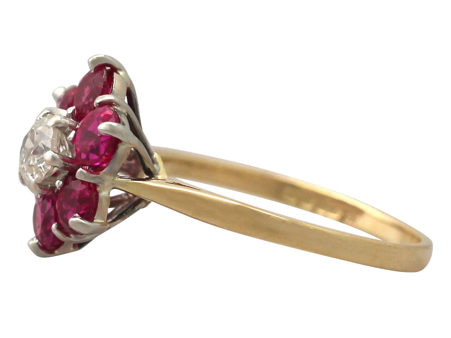 Women's 1.45Ct Ruby & 0.41Ct Diamond, 18k Yellow Gold Dress Ring - Antique & Vintage