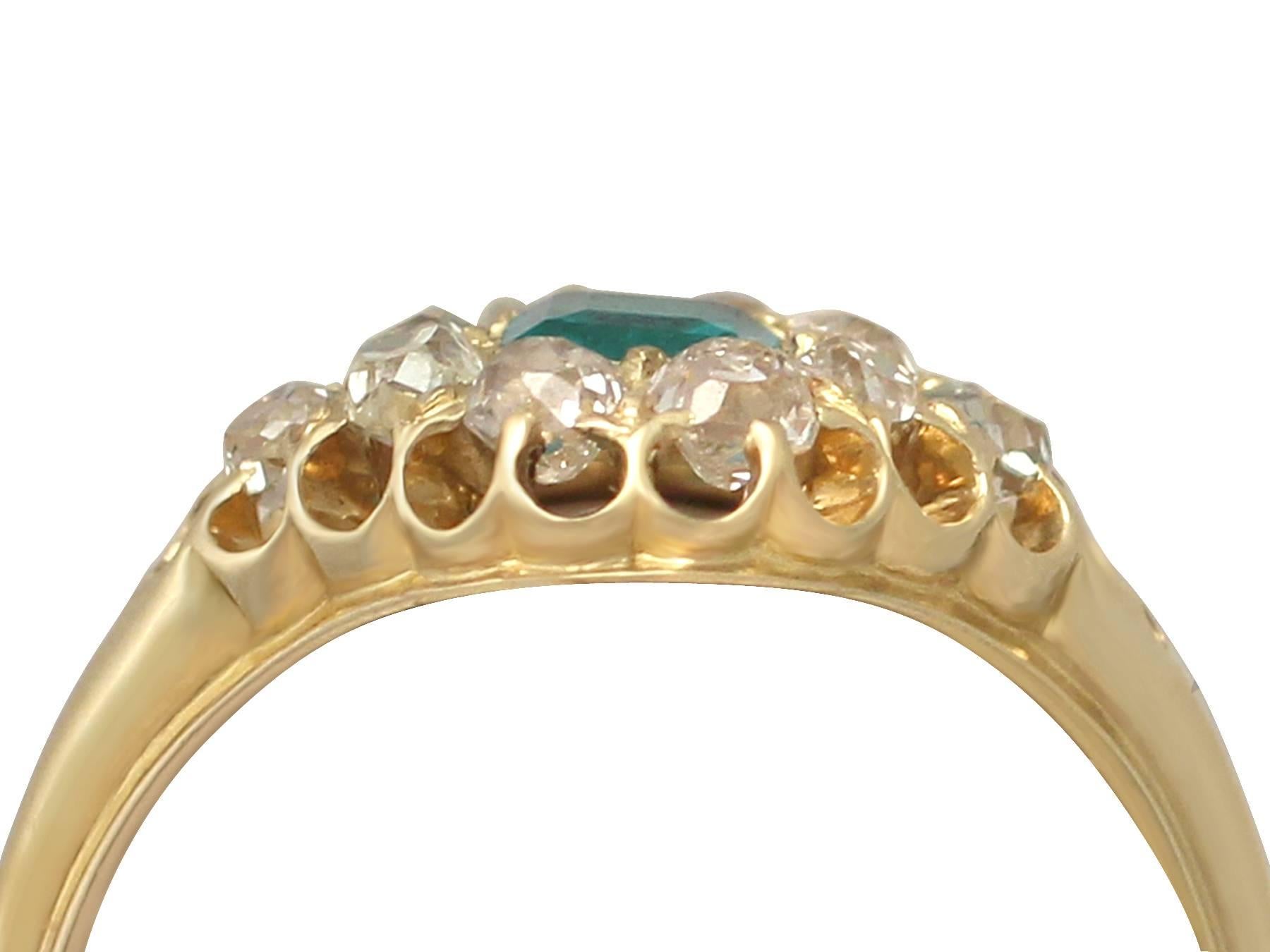 A fine and impressive antique 0.33 carat emerald and 0.66 carat diamond, 18k yellow gold dress ring; part of our diverse antique jewellery and estate jewelry collections

This fine and impressive antique 1800's dress ring has been crafted in 18k