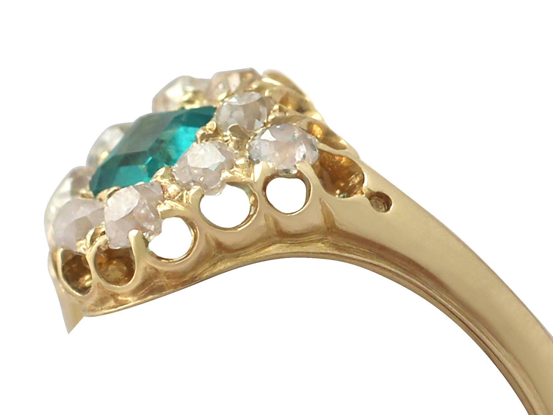 Victorian 1865 Antique Emerald and Diamond Yellow Gold Cocktail Ring 