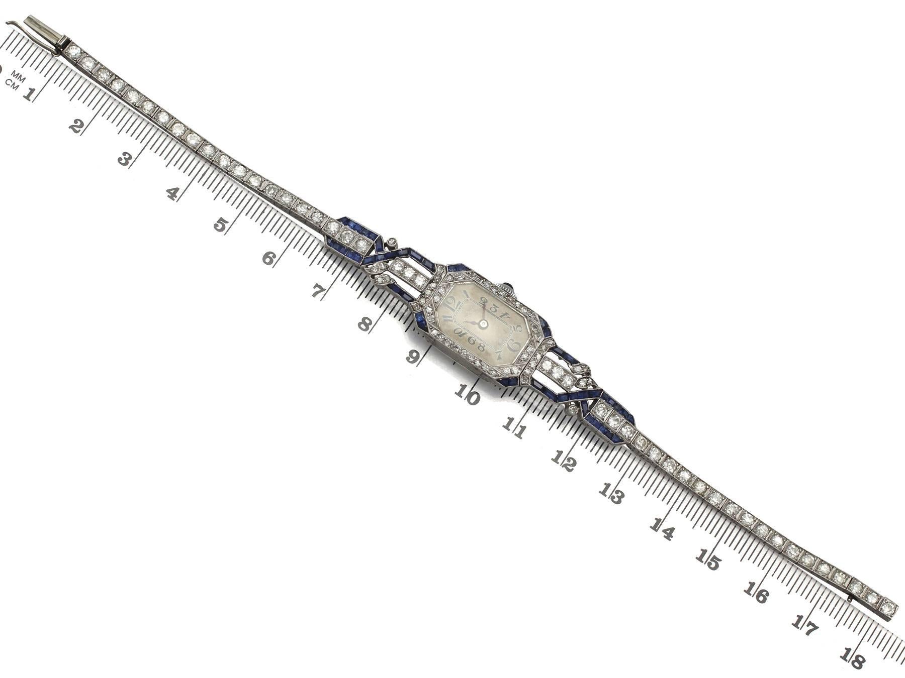 Women's Art Deco Ladies Platinum Diamond Sapphire Manual Wristwatch circa 1930s