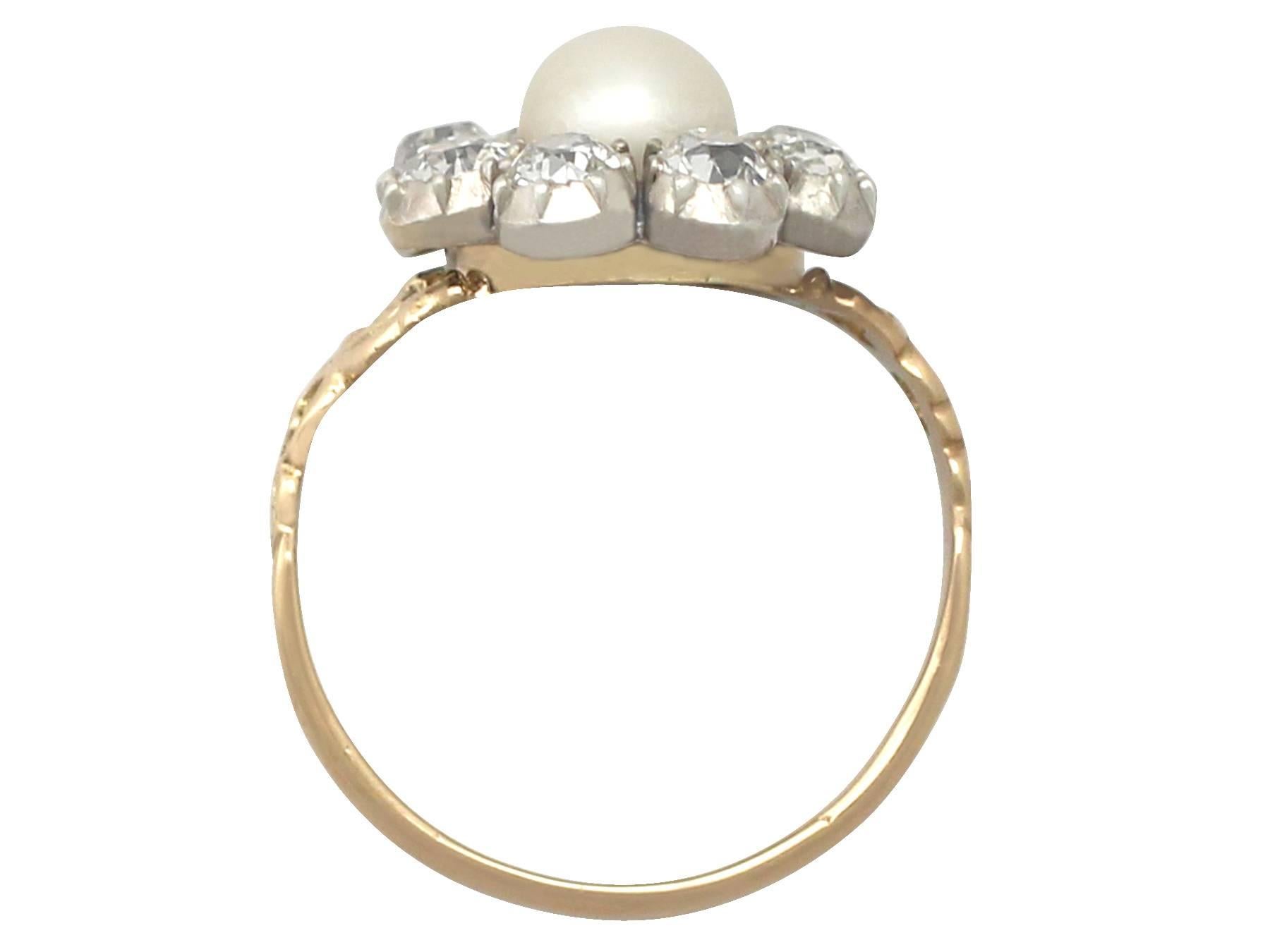 Women's 1820s Pearl and 1.62 Carat Diamond Yellow Gold Cocktail Ring