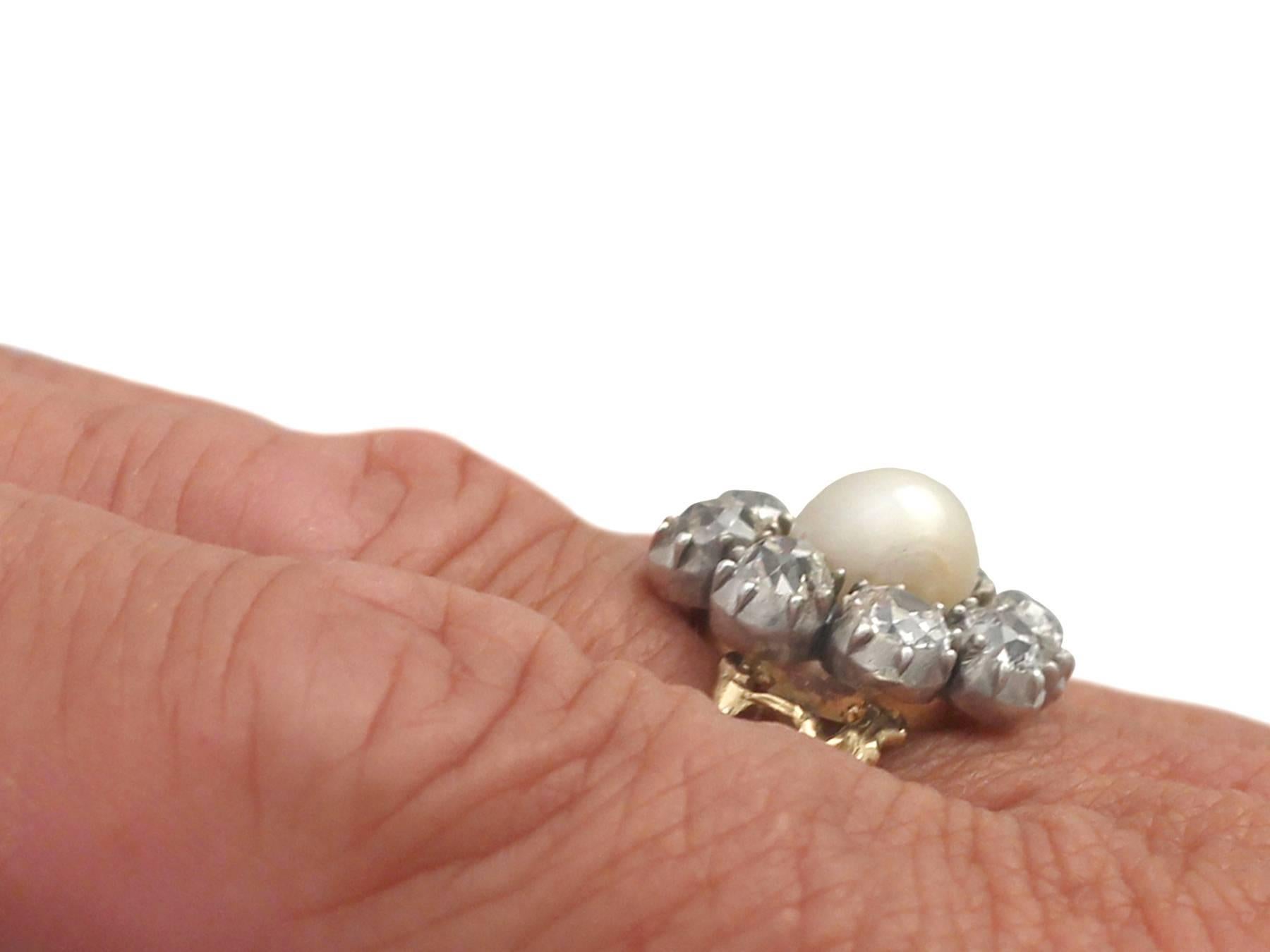 1820s Pearl and 1.62 Carat Diamond Yellow Gold Cocktail Ring 3