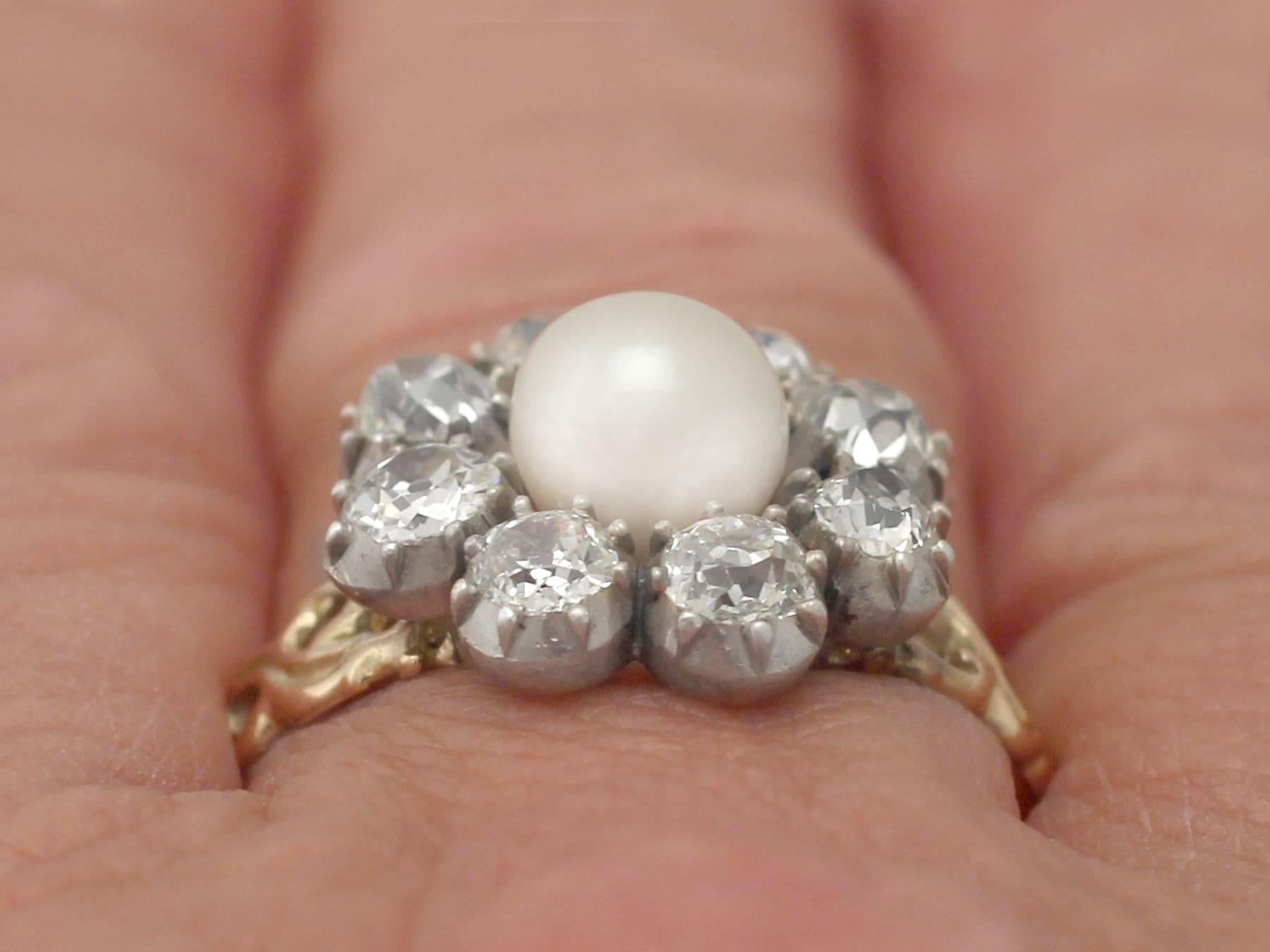 1820s Pearl and 1.62 Carat Diamond Yellow Gold Cocktail Ring 4