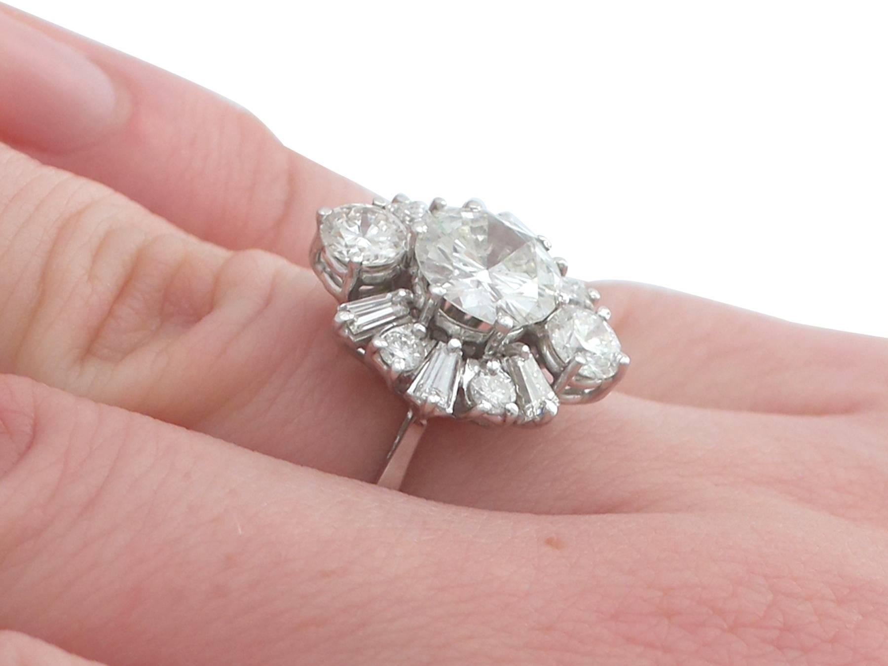 1950s 3.17 Carat Diamond and White Gold Cluster Ring 2