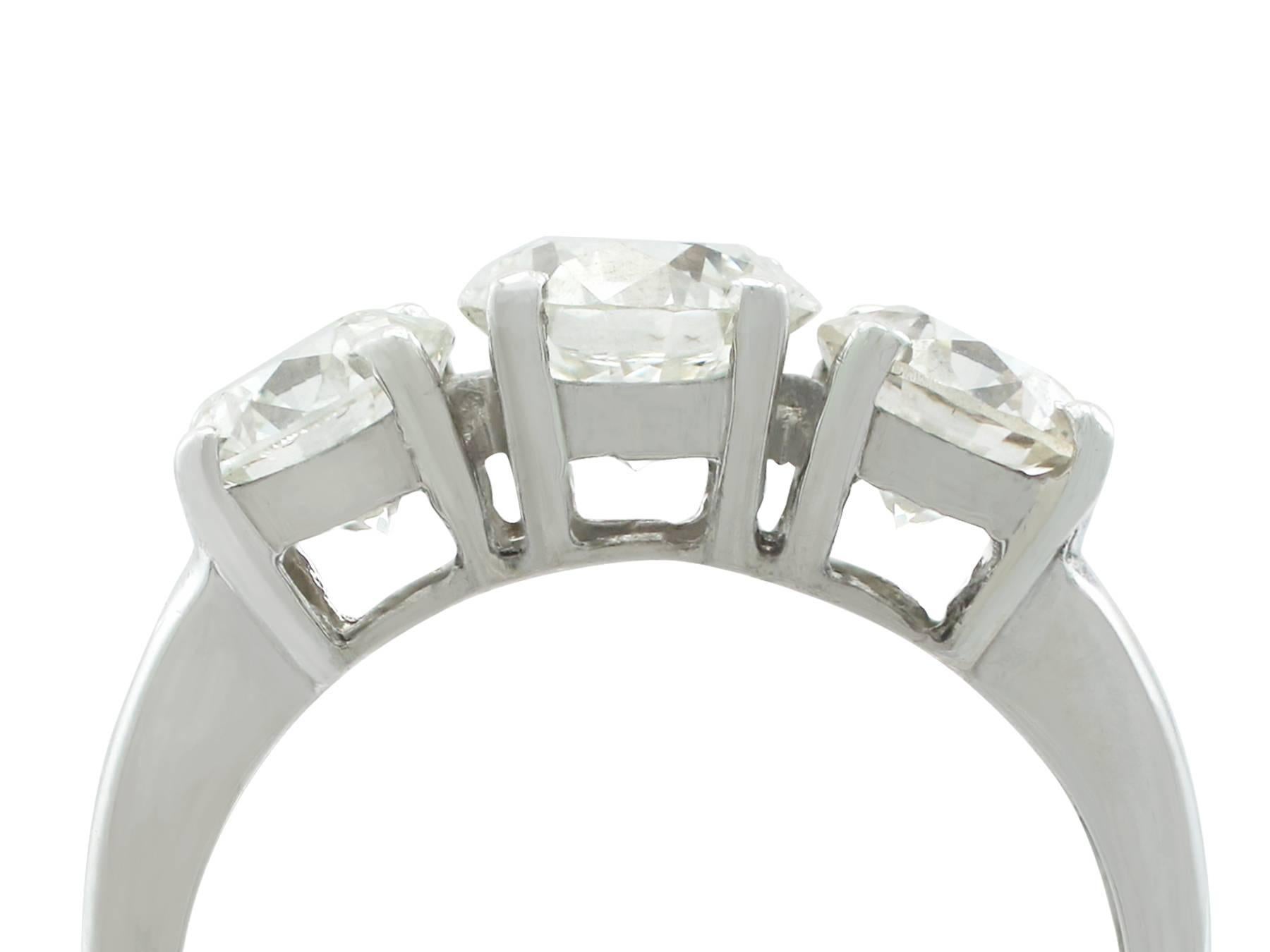 A stunning, fine and impressive 2.76 carat diamond (total) and 18 karat white gold trilogy ring; part of our diverse vintage jewelry and estate jewelry collections

This stunning, fine and impressive diamond trilogy ring has been crafted in 18k