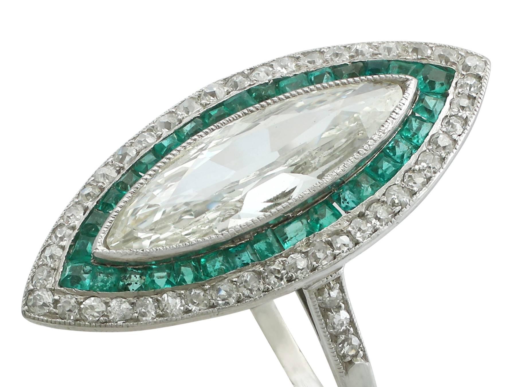 Women's 1910s Antique French Emerald 2.82 Carat Diamond Gold Cocktail Ring