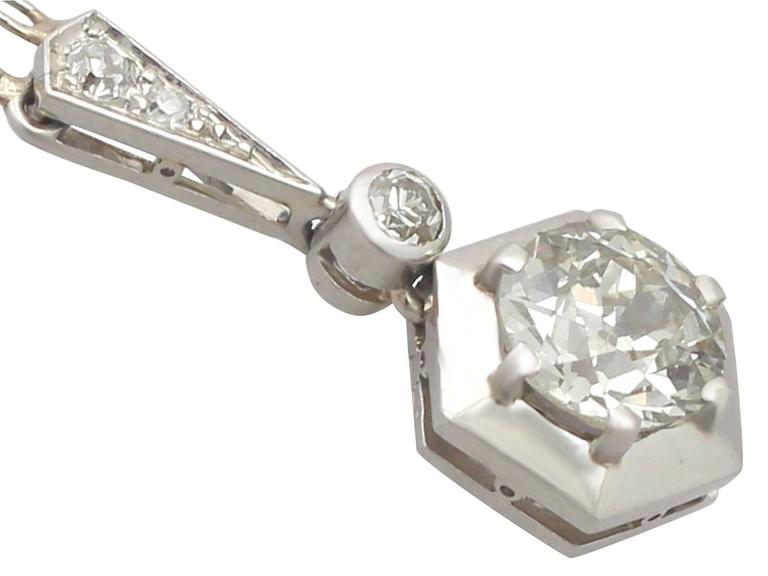 1.14Ct Diamond and Platinum Pendant - Art Deco - Antique French Circa ...