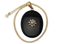 0.49Ct Diamond and Onyx, 14k Yellow Gold Pendant/Locket - Antique Victorian