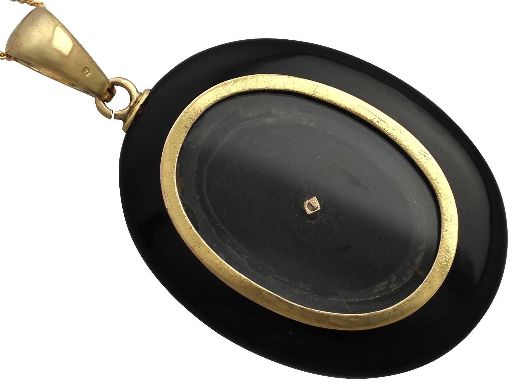 0.49Ct Diamond and Onyx, 14k Yellow Gold Pendant/Locket - Antique Victorian 1