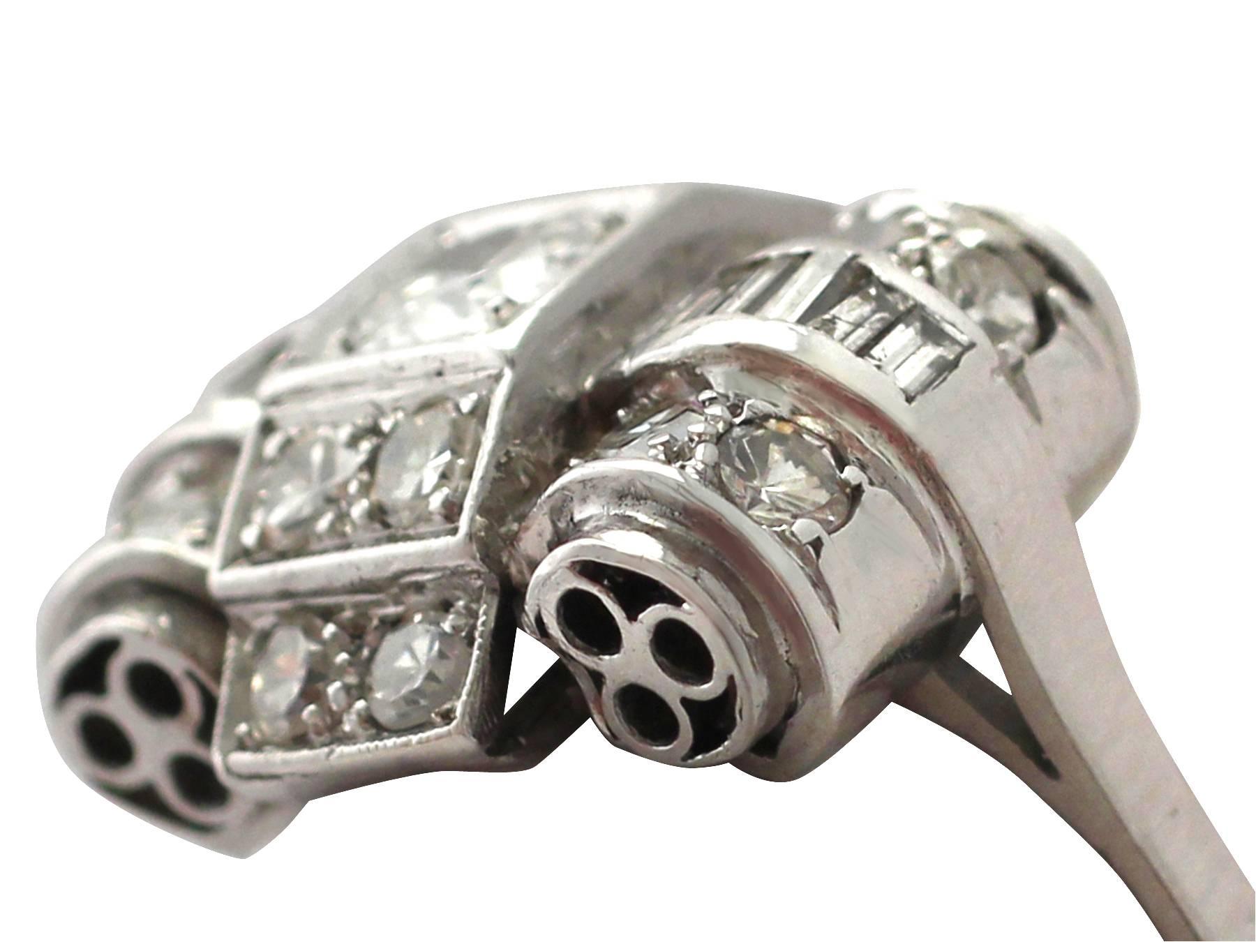 Art Deco 1930s French 1.61 Carat Diamond White Gold Cocktail Ring