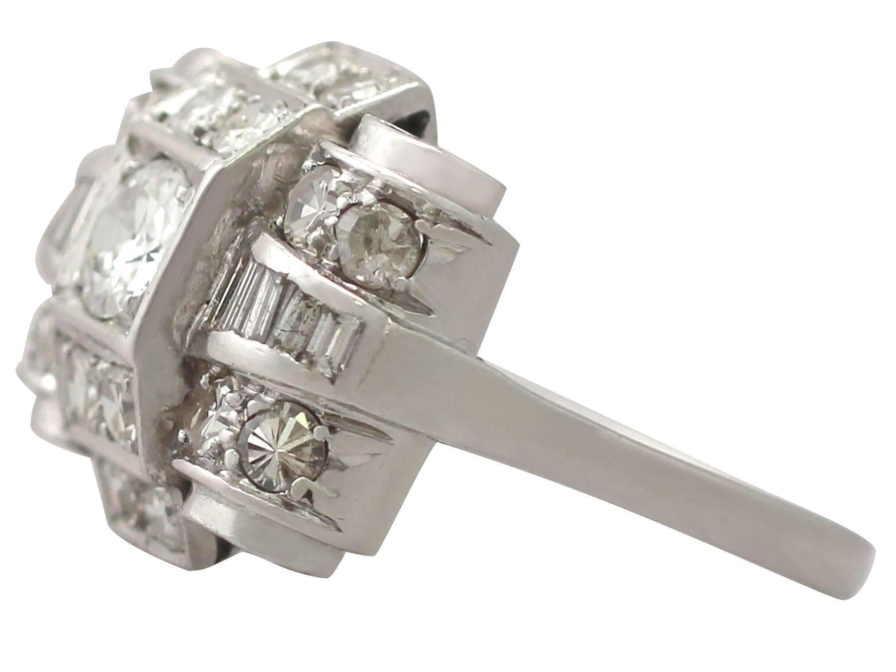 1930s French 1.61 Carat Diamond White Gold Cocktail Ring In Excellent Condition In Jesmond, Newcastle Upon Tyne