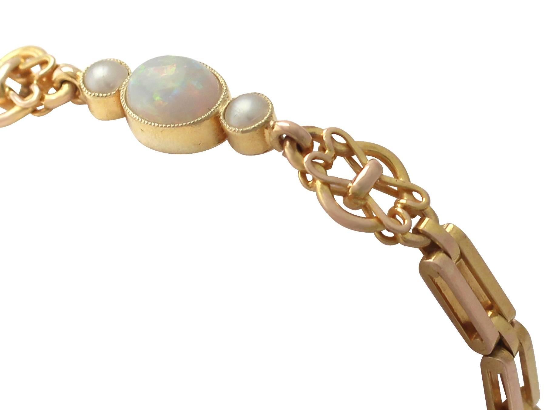 An exceptional, fine and impressive opal and pearl bracelet in 15k yellow gold; part of our diverse Victorian jewellery collection

This exceptional antique opal bracelet has been crafted in 15k yellow gold.

The anterior face of the bracelet