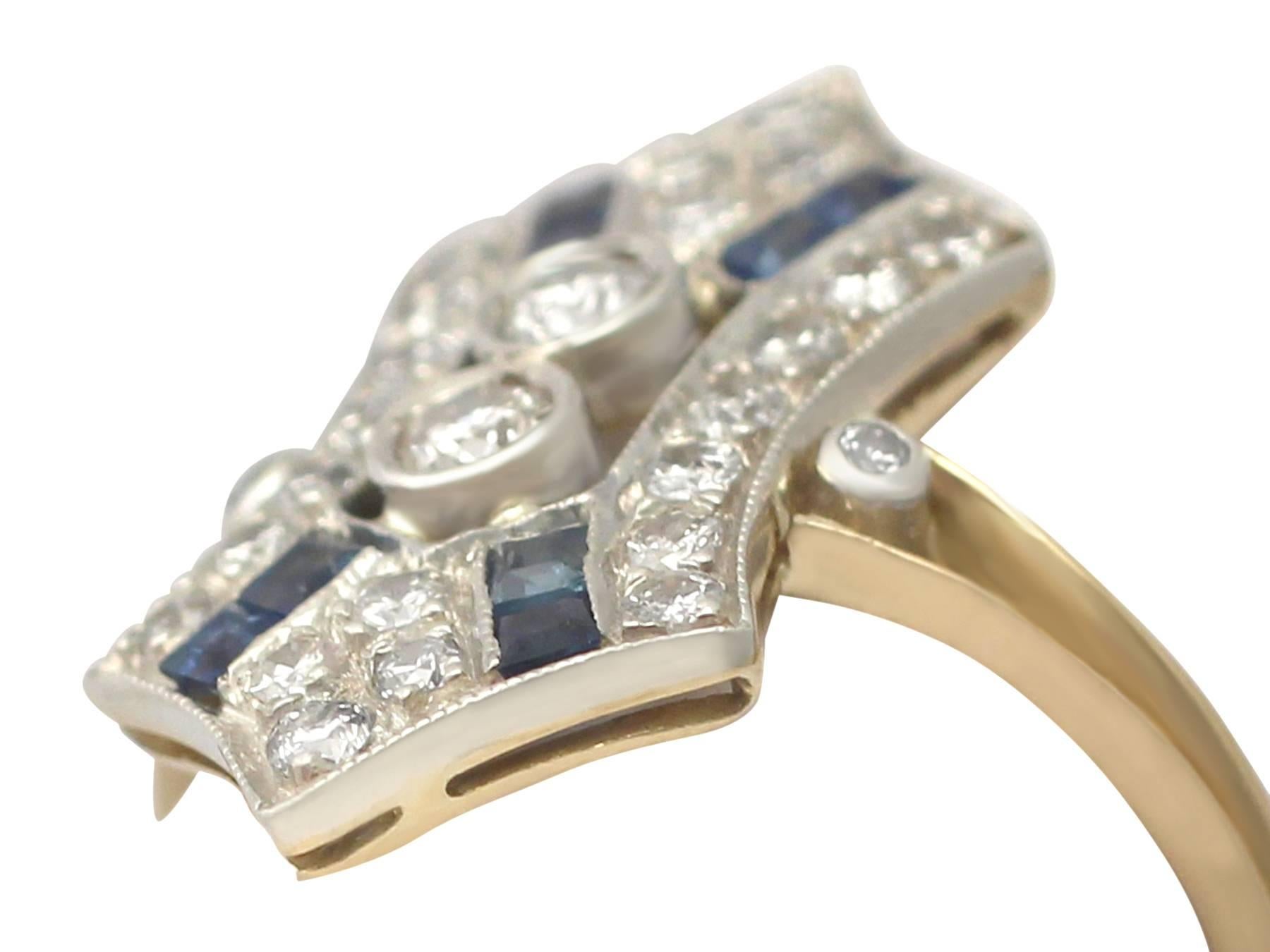 1930s Art Deco Sapphire and Diamond Yellow Gold Cocktail Ring In Excellent Condition In Jesmond, Newcastle Upon Tyne