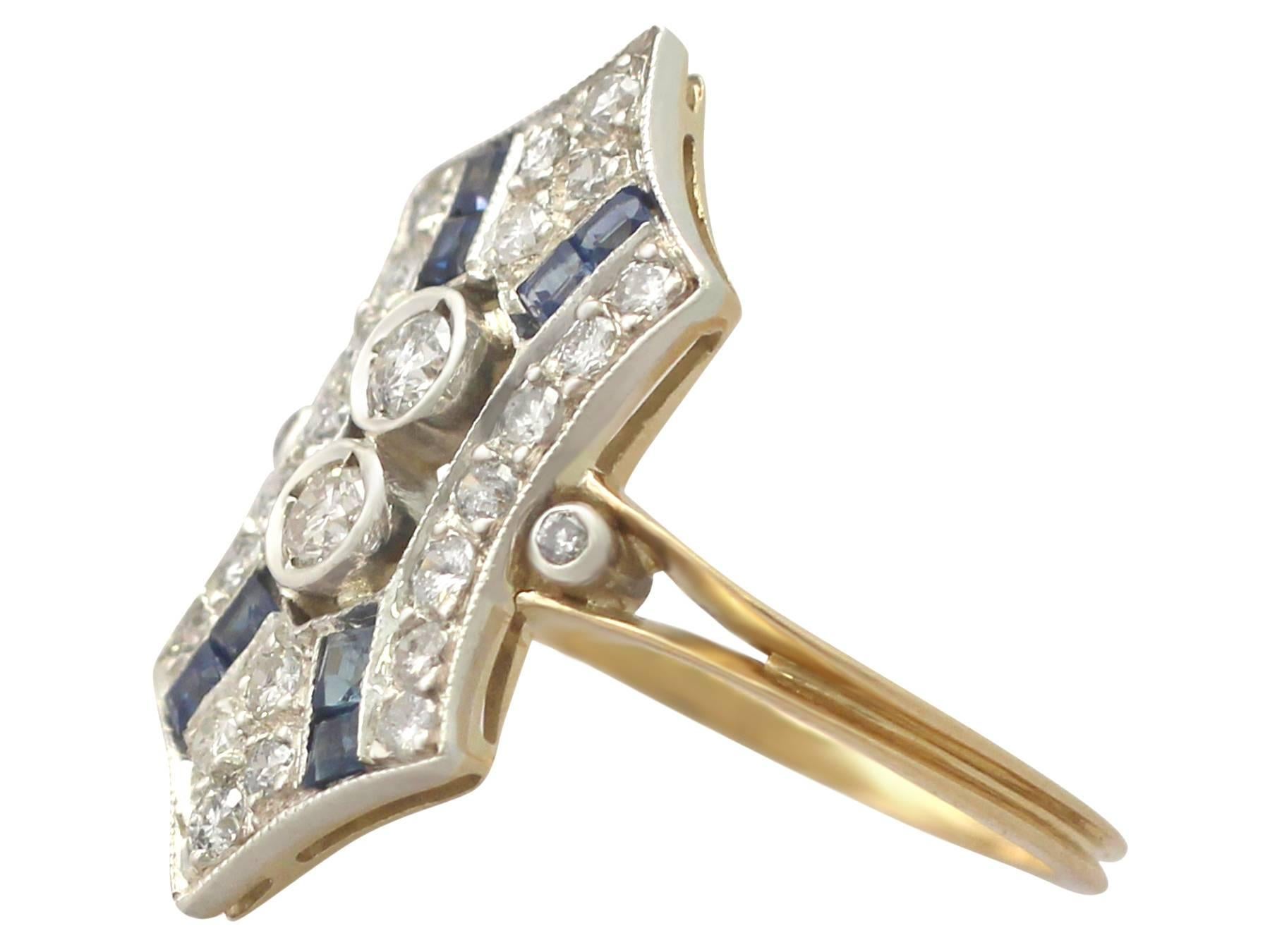 Women's 1930s Art Deco Sapphire and Diamond Yellow Gold Cocktail Ring