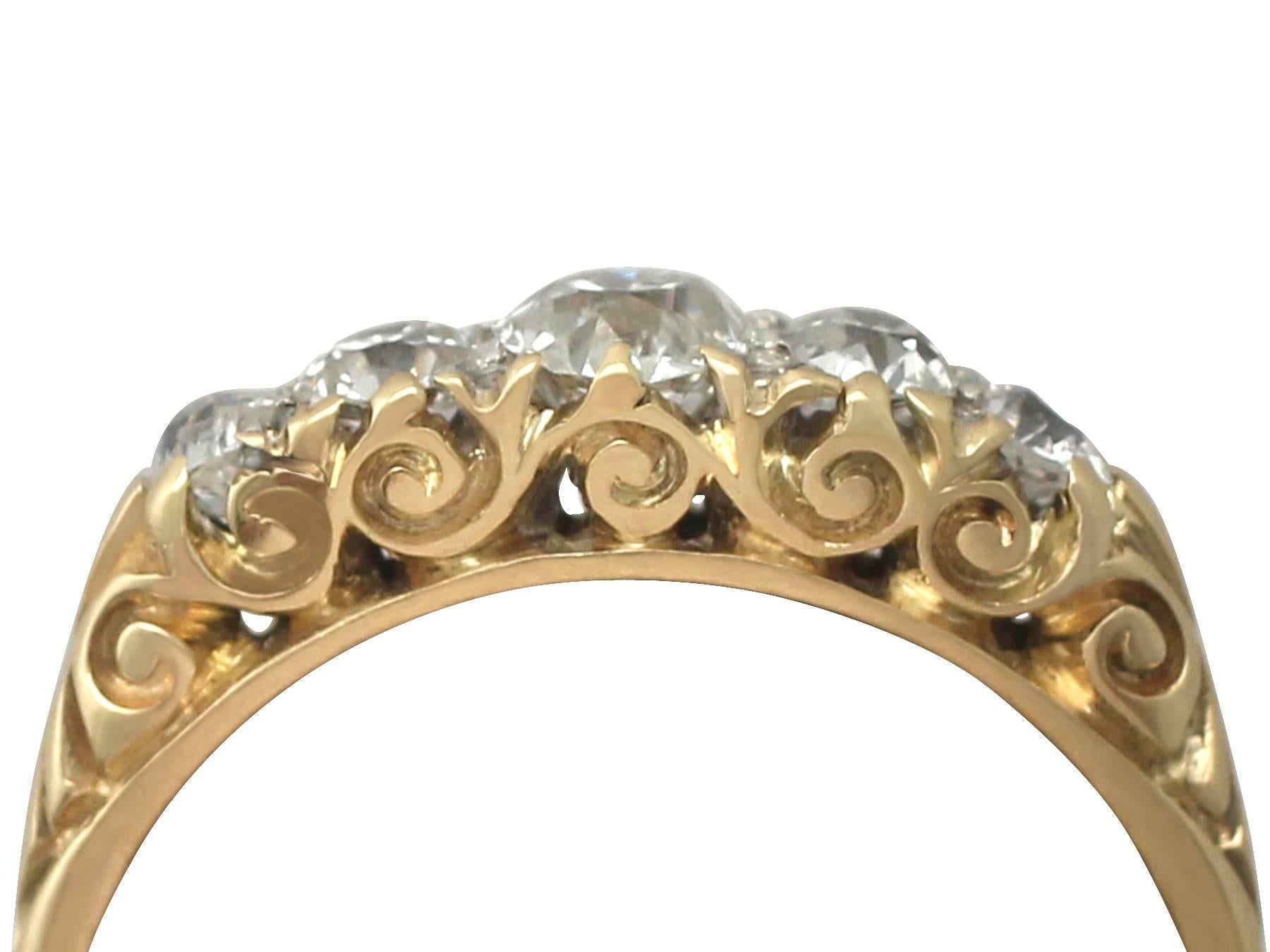A fine and impressive antique 0.72 carat diamond (total) 18k yellow gold five stone ring; part of our diverse antique jewellery and estate jewelry collections

This fine and impressive antique multi-stone diamond ring has been crafted in 18k