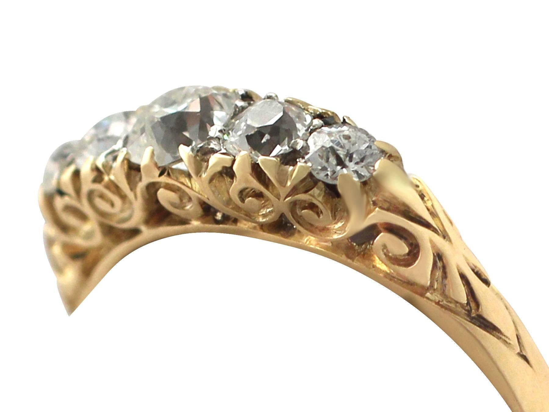  Antique 1900s 0.72 Carat Diamond, 18k Yellow Gold, Five Stone Ring In Excellent Condition In Jesmond, Newcastle Upon Tyne