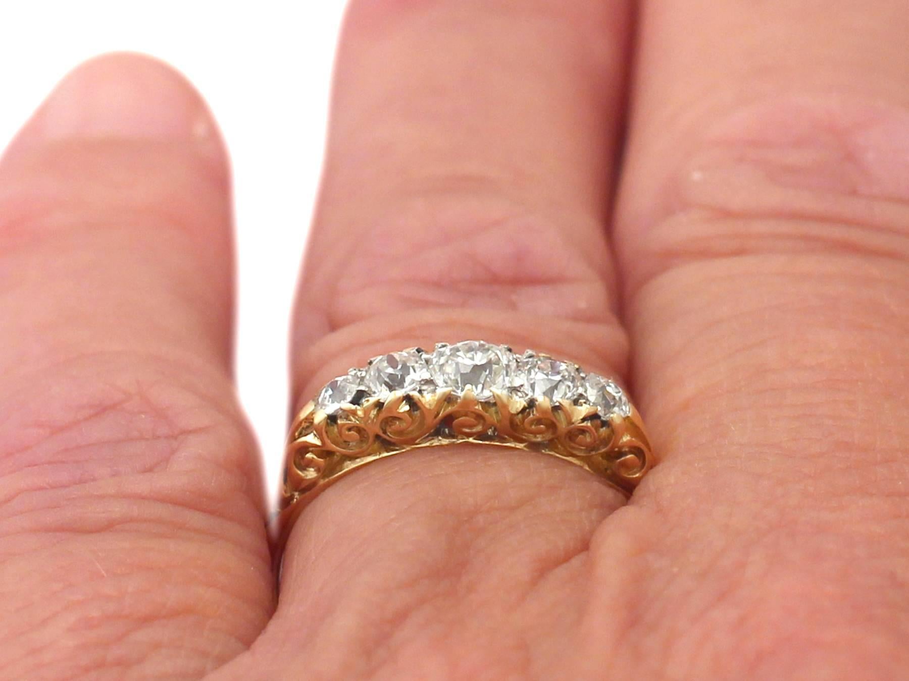  Antique 1900s 0.72 Carat Diamond, 18k Yellow Gold, Five Stone Ring 4