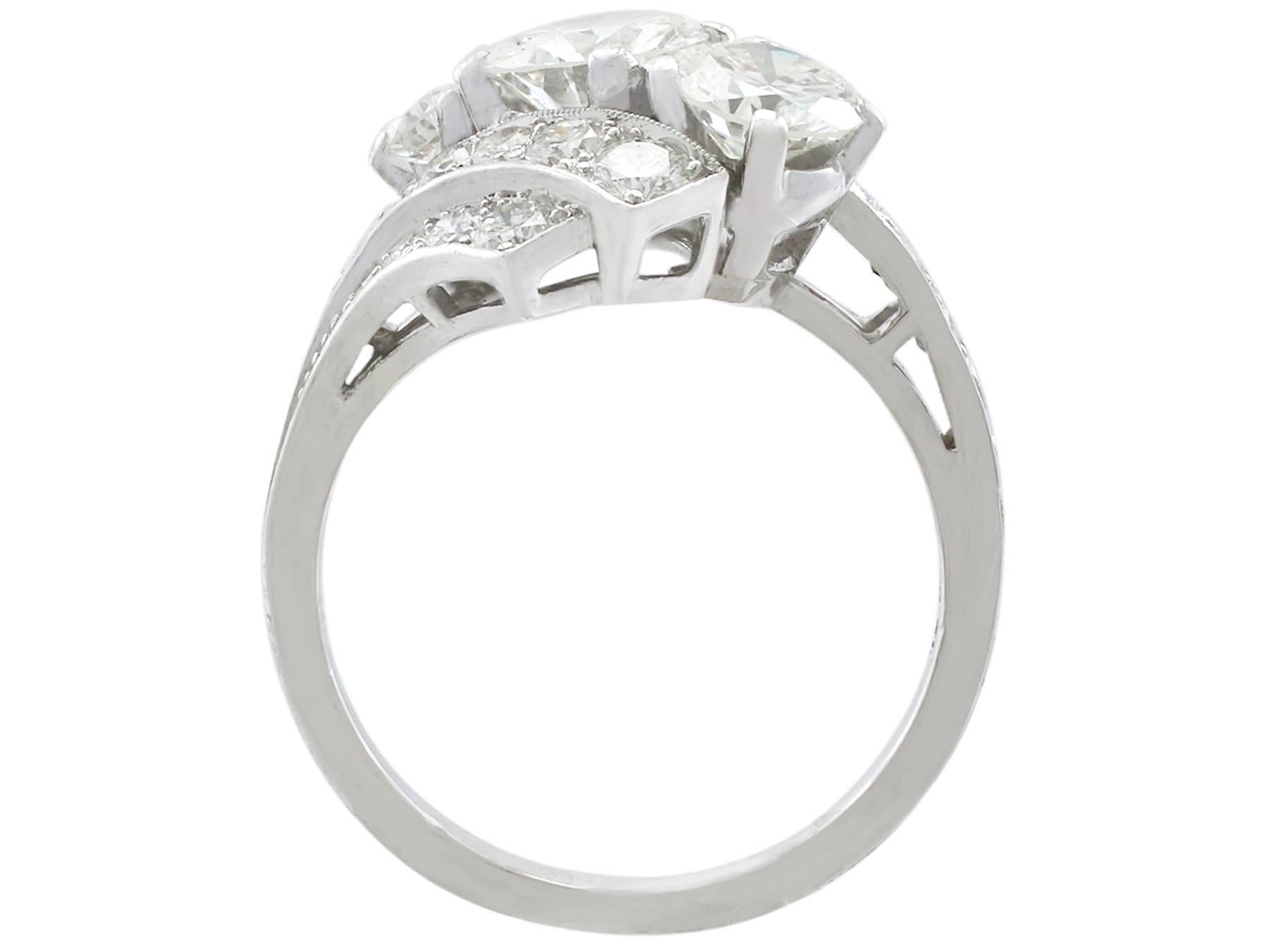 Women's 1950s 2.67 Carat Diamond Platinum Cluster Ring