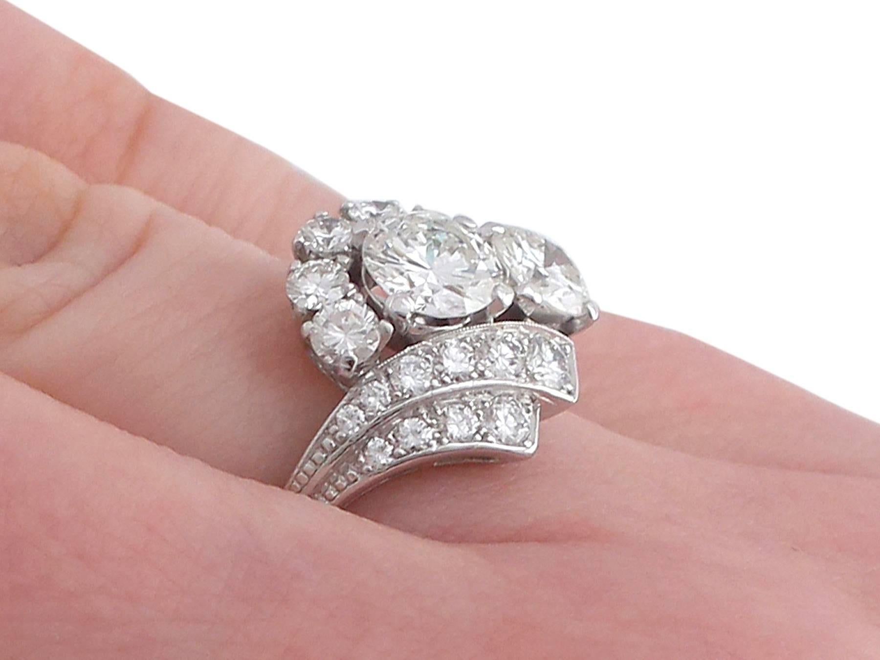 1950s 2.67 Carat Diamond Platinum Cluster Ring 3