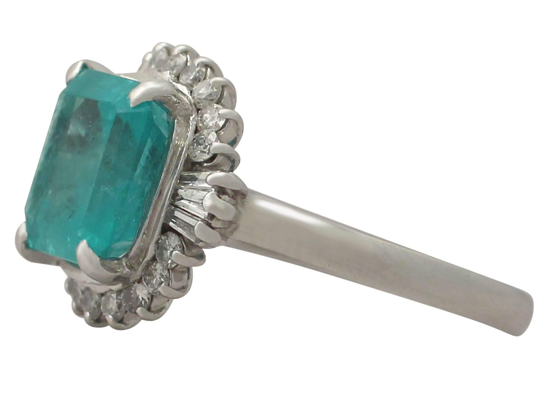 Retro 1950s 3.65 Carat Emerald and Diamond Platinum Cocktail Ring