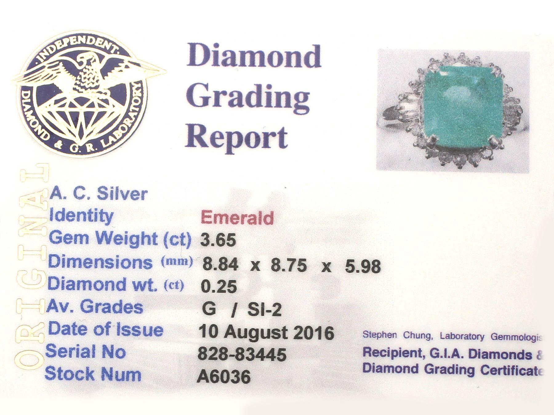 Women's 1950s 3.65 Carat Emerald and Diamond Platinum Cocktail Ring