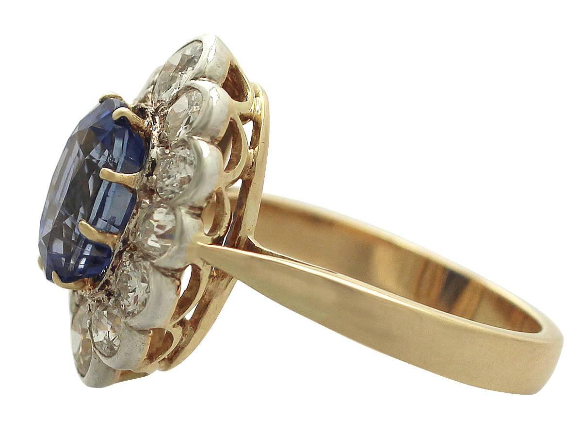 Women's 1920s 3.76 Carat Sapphire and 1.50 Carat Diamond Yellow Gold Cocktail Ring