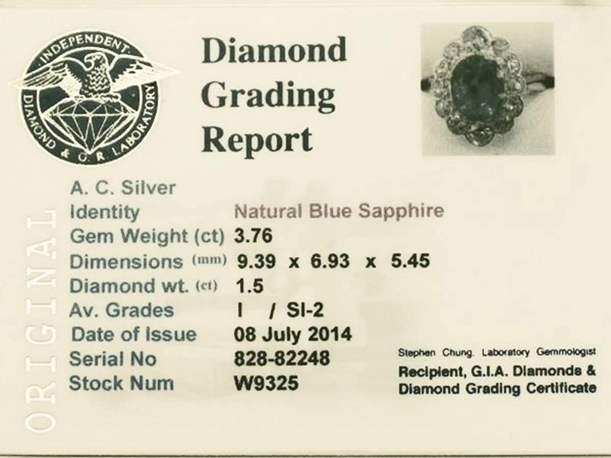 1920s 3.76 Carat Sapphire and 1.50 Carat Diamond Yellow Gold Cocktail Ring 2