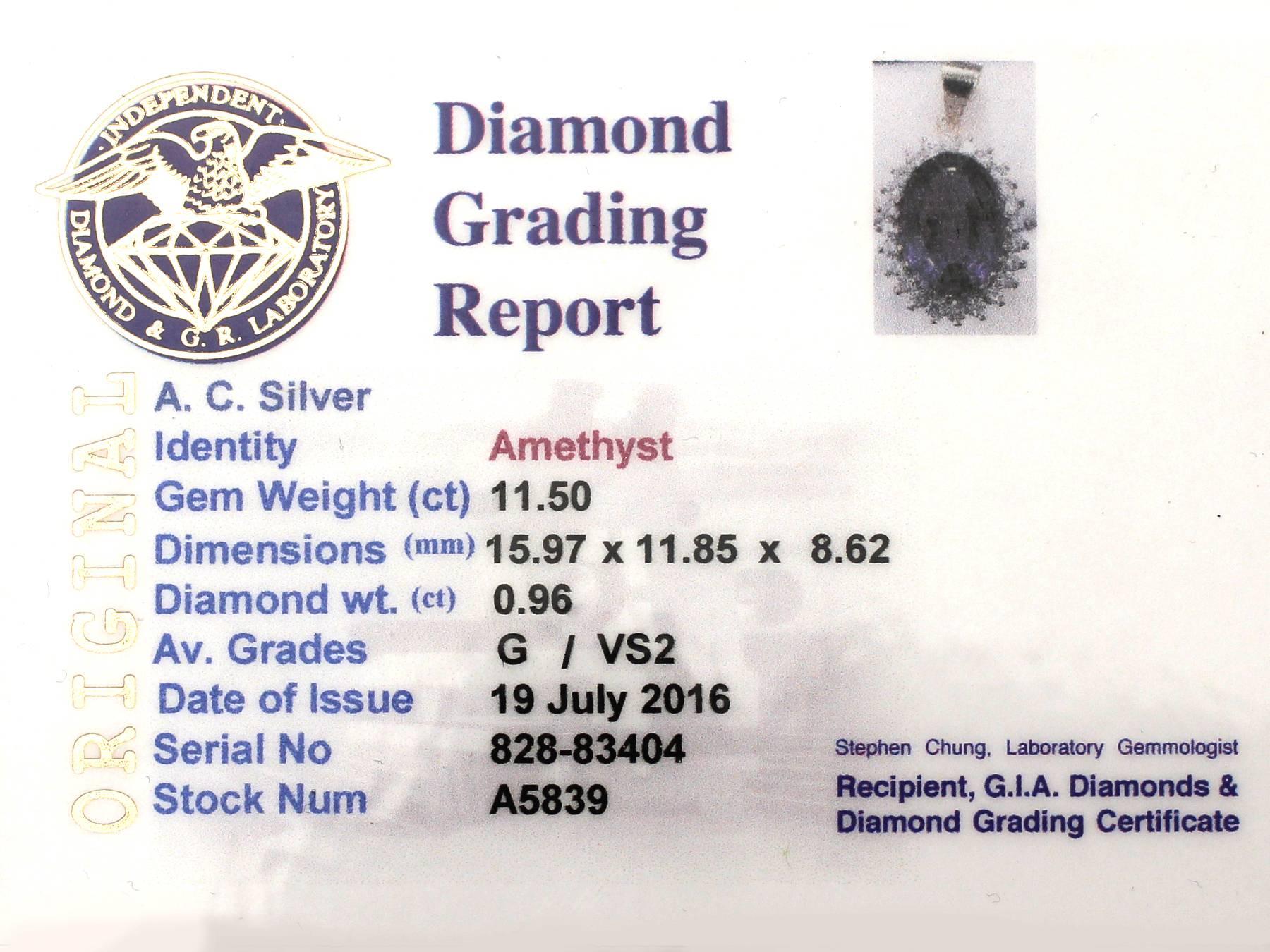 1970s 11.50 Carat Amethyst and 0.98 Carat Diamond, 15k Yellow Gold Pendant 2