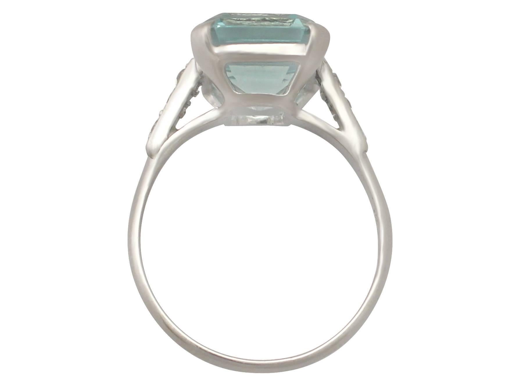 Emerald Cut 1950s 4.98 Carat Aquamarine and Diamond White Gold Cocktail Ring